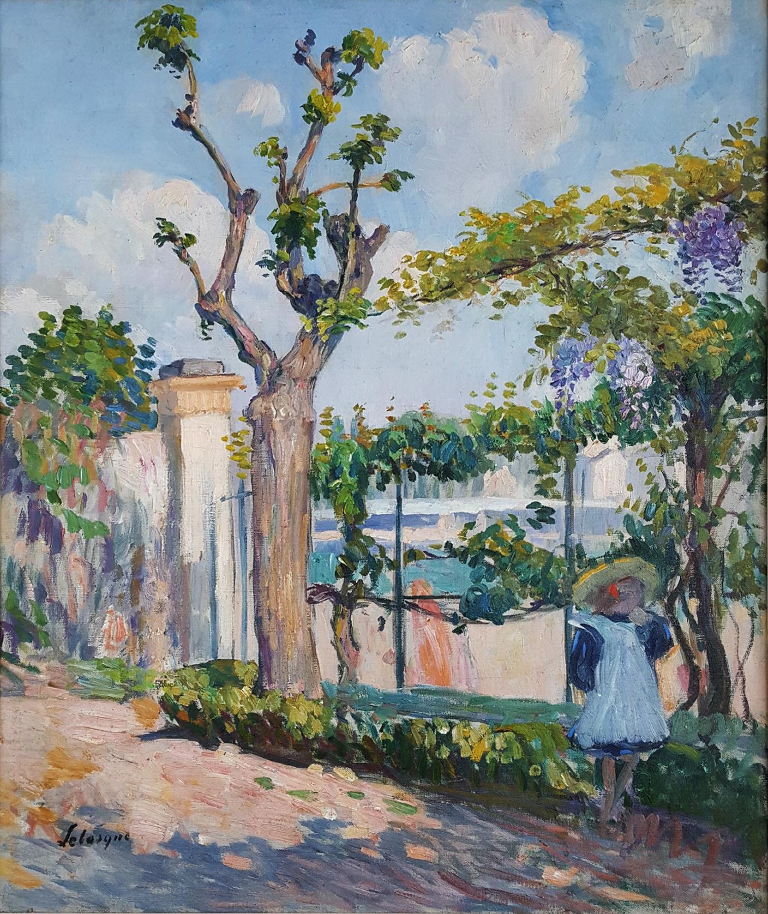 Jardin de Lagny - Garten mit jungem Mädchen  Postimpressionistischer Stil  – Painting von Henri Lebasque