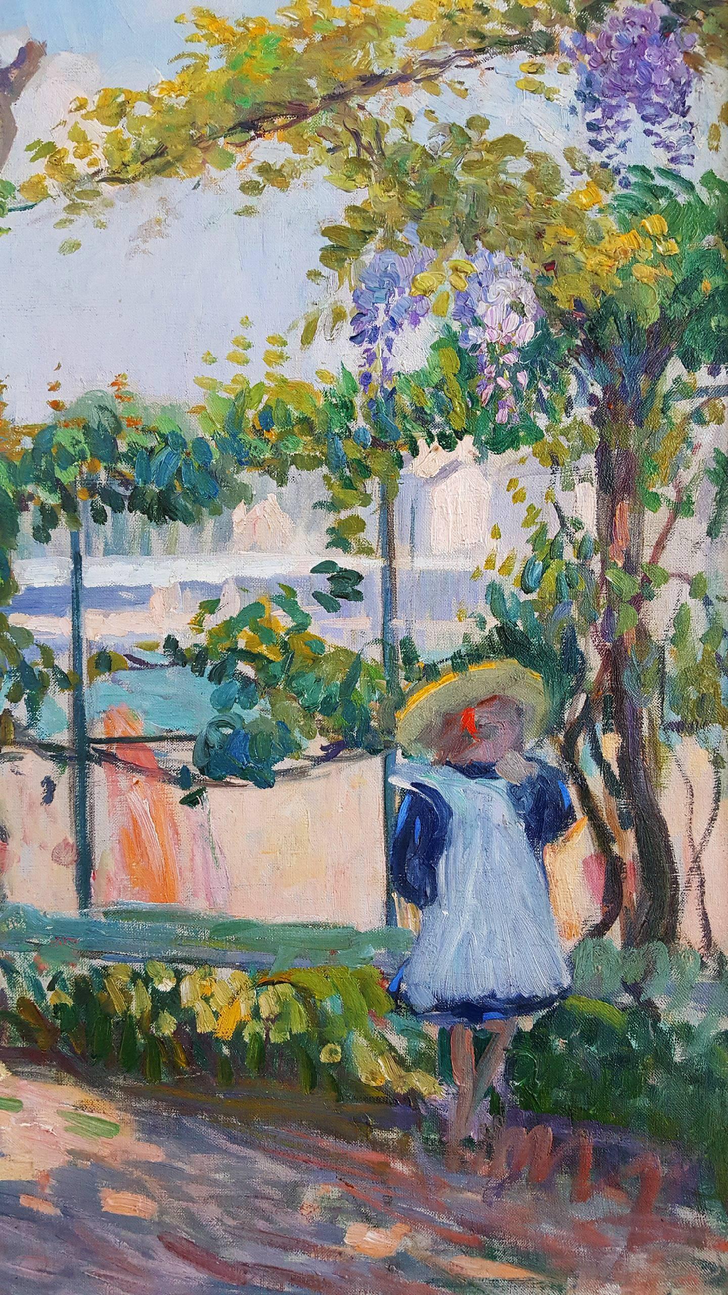 Le Jardin de Lagny - Garden with young girl  Post-impressionist  - Post-Impressionist Painting by Henri Lebasque