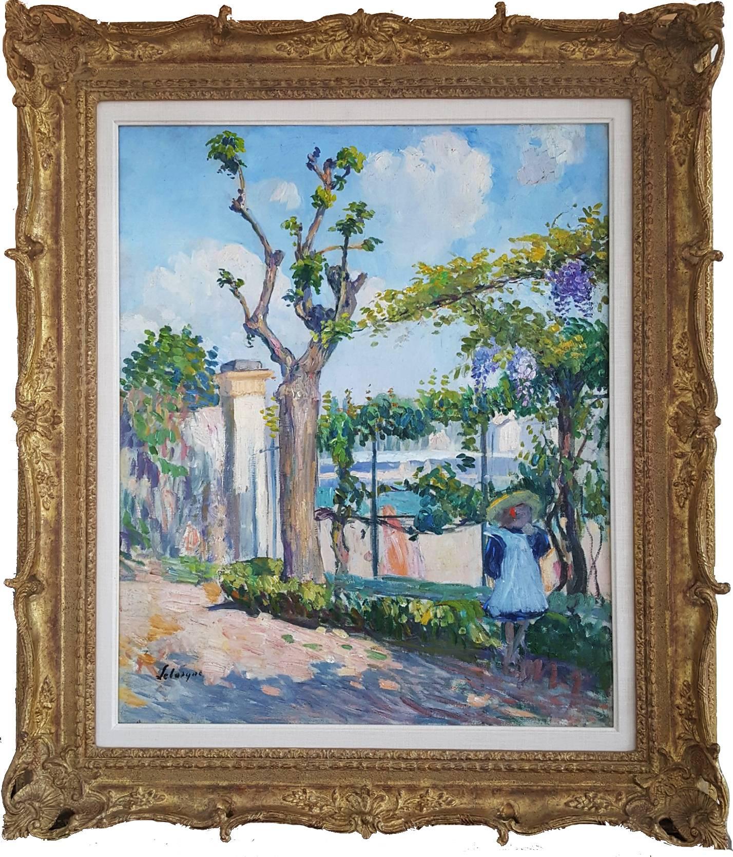 Henri Lebasque Landscape Painting – Jardin de Lagny - Garten mit jungem Mädchen  Postimpressionistischer Stil 