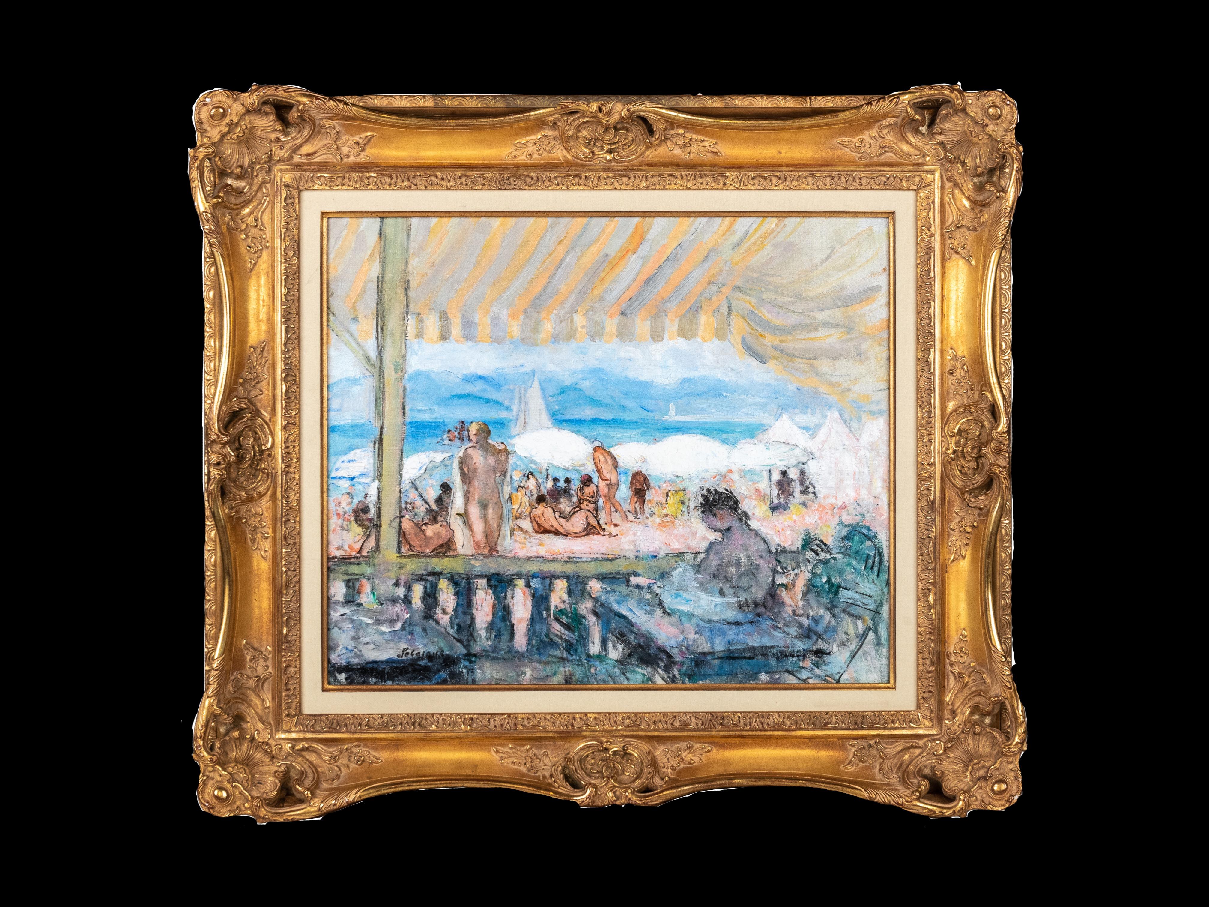 le Plage de Cannes Peinture impressionniste figurative d'une plage en France - Impressionnisme Painting par Henri Lebasque