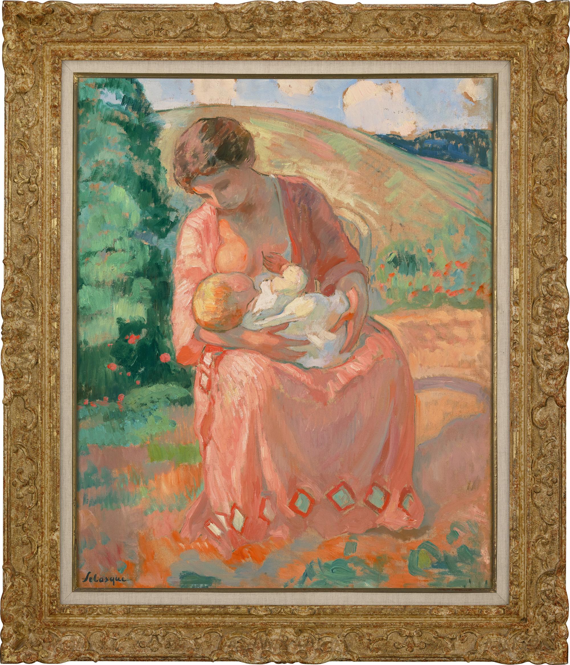 Henri Lebasque
1865-1937  French

Maternité
(Maternity)

Oil on canvas
Signed “Lebasque” (lower left)

In this effusive oil on canvas, Henri Lebasque captures a contemplative scene of a young mother feeding an infant. Referential in subject to