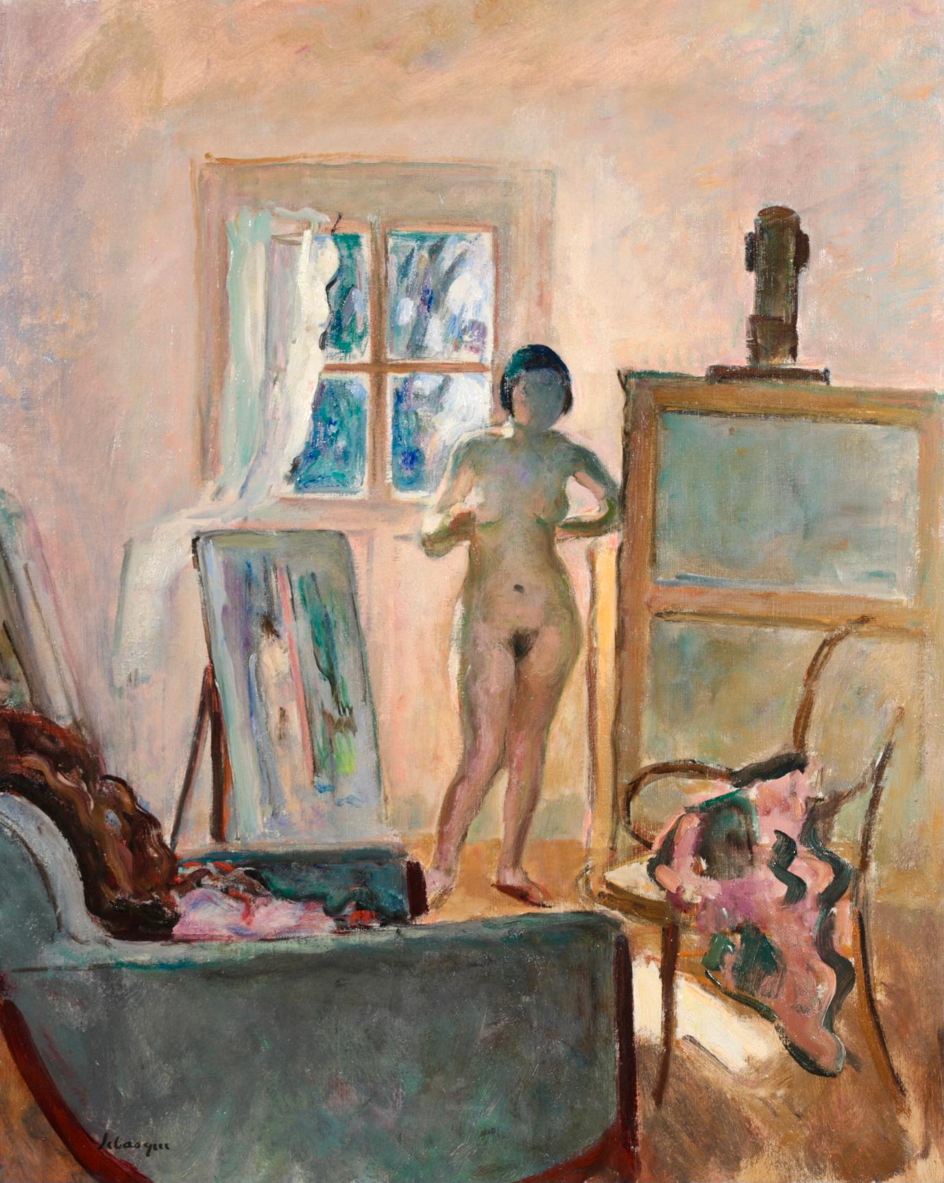 Nu dans l'Atelier - Nu post-impressionniste dans l'intérieur - Huile d'Henri Lebasque en vente 1