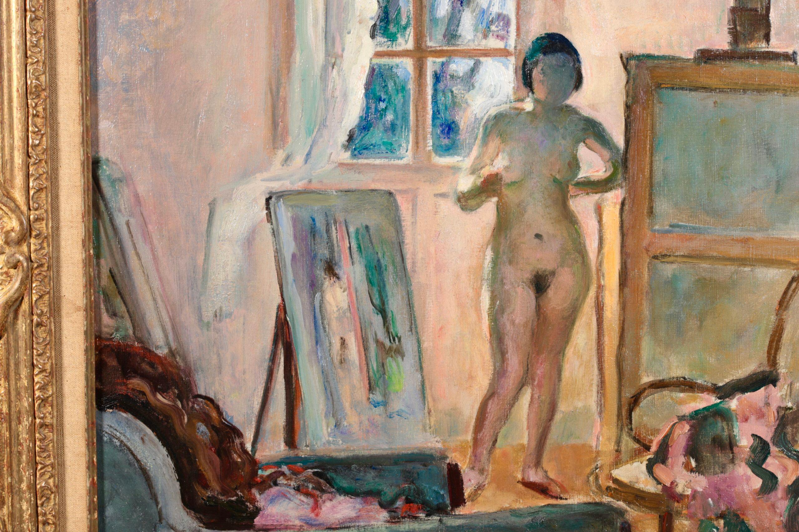 Nu dans l'Atelier - Post Impressionist Nude in Interior Oil by Henri Lebasque For Sale 4