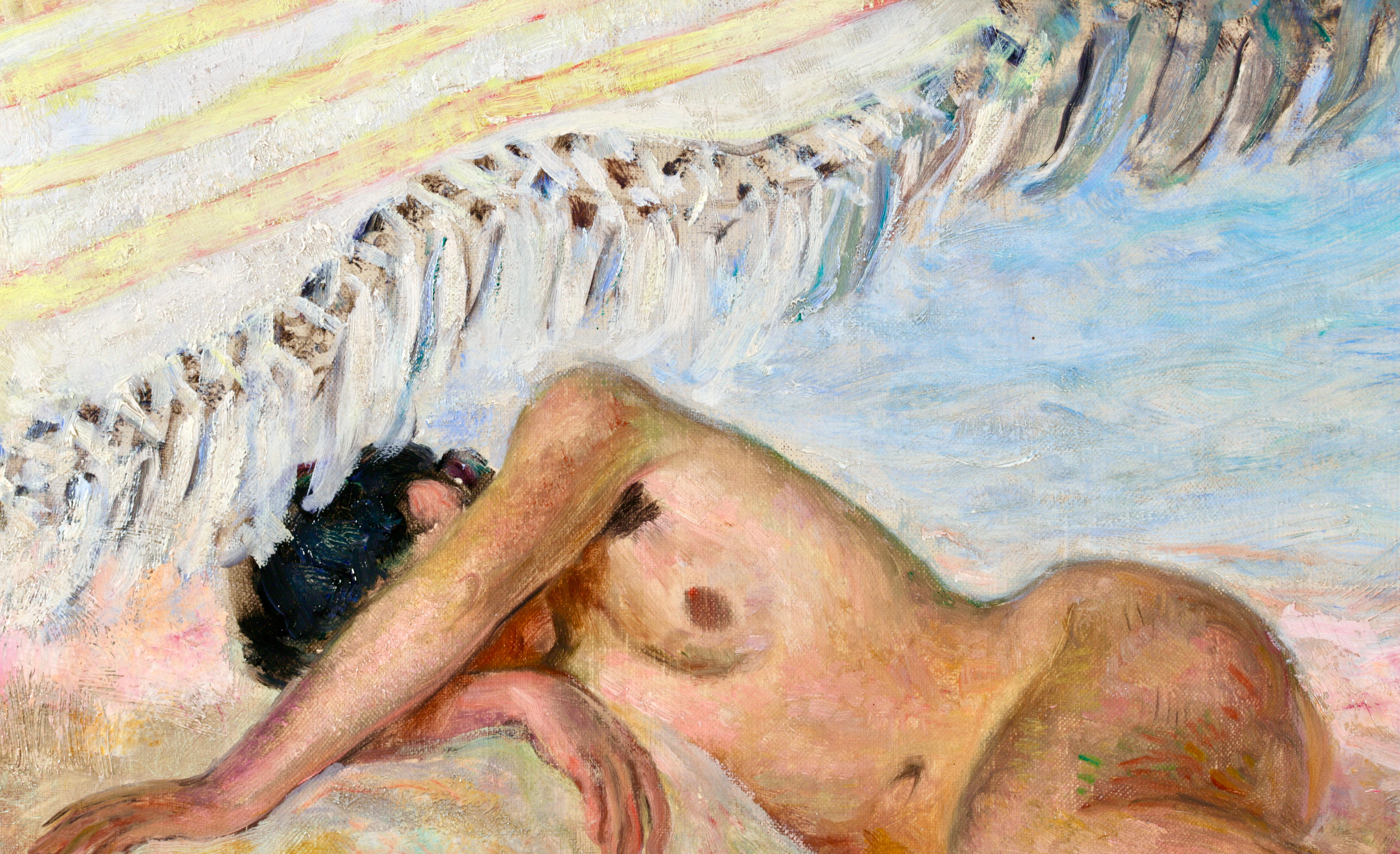 Nu sur la plage - Post Impressionist Oil, Nude in Landscape by Henri Lebasque For Sale 1