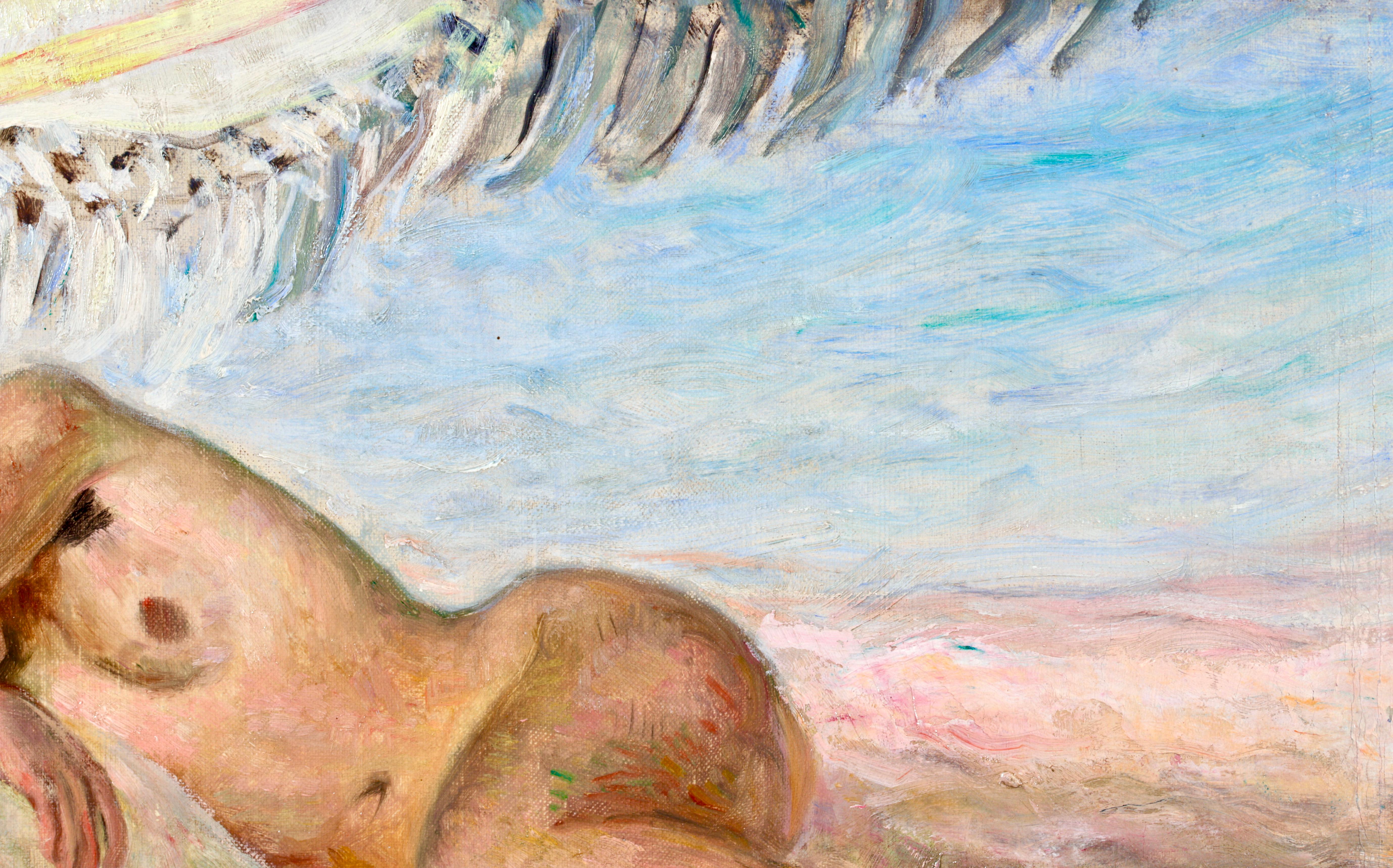 Nu sur la plage - Huile post-impressionniste, nu dans un paysage d'Henri Lebasque en vente 3