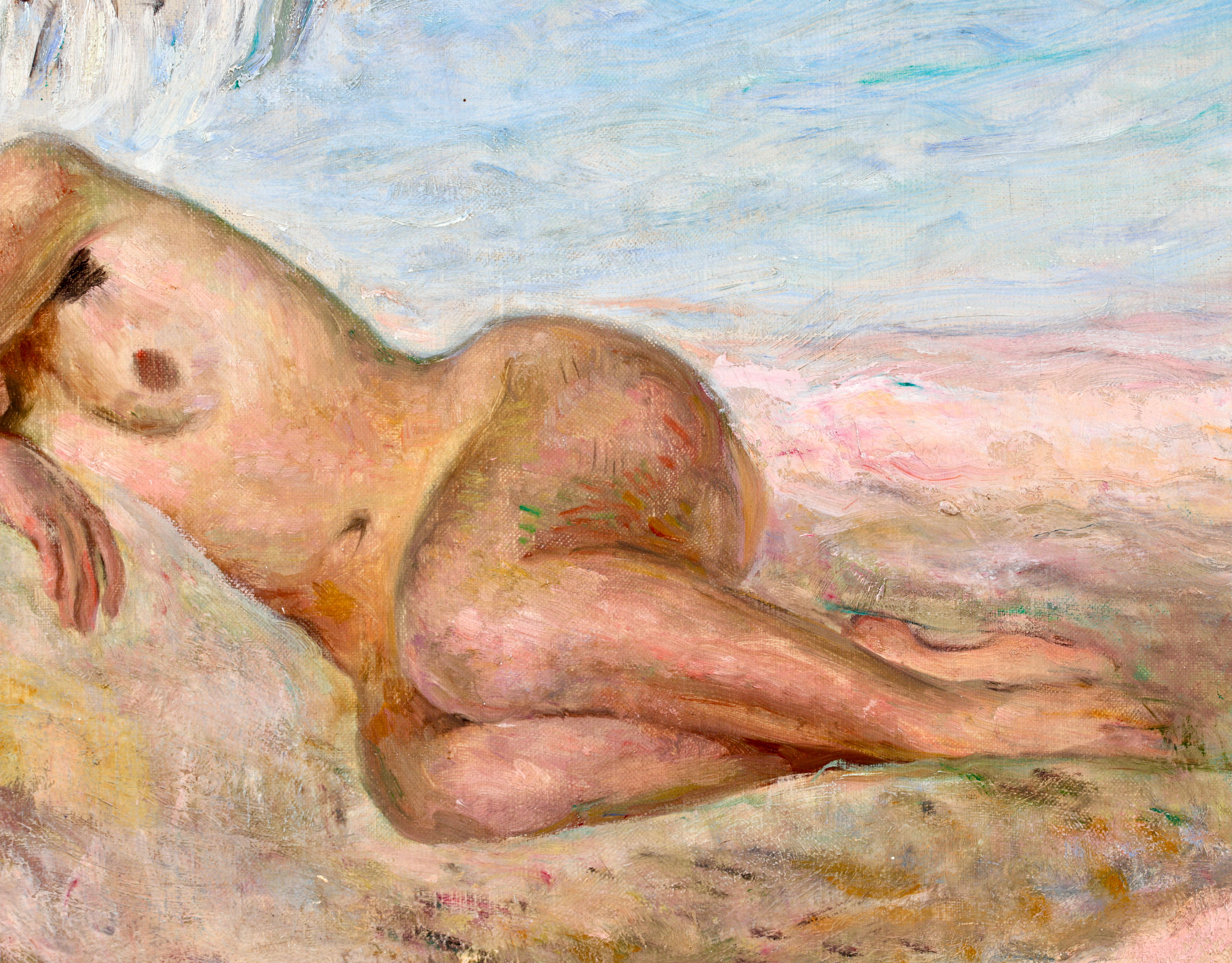 Nu sur la plage - Post Impressionist Oil, Nude in Landscape by Henri Lebasque For Sale 3