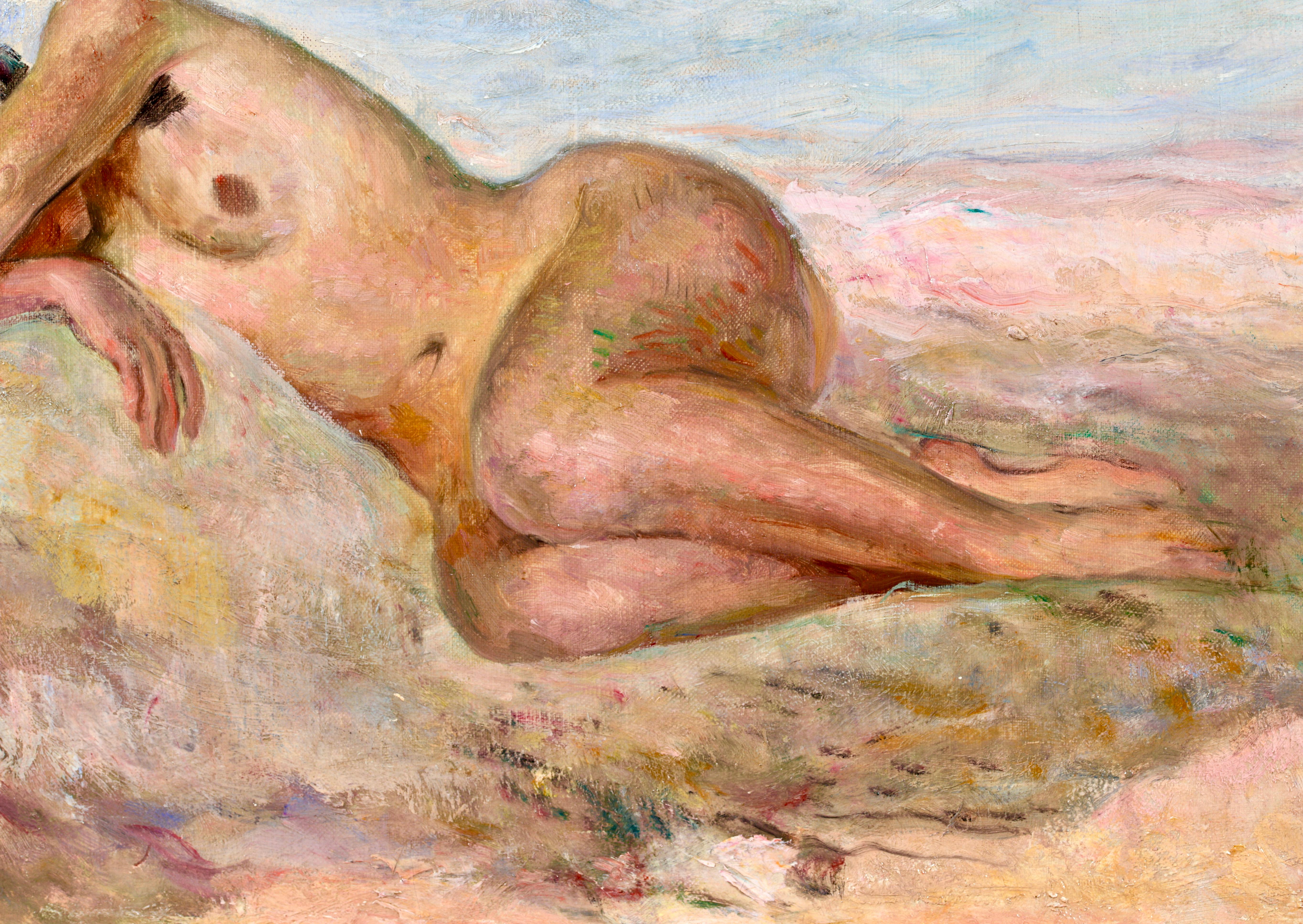 Nu sur la plage - Post Impressionist Oil, Nude in Landscape by Henri Lebasque For Sale 4