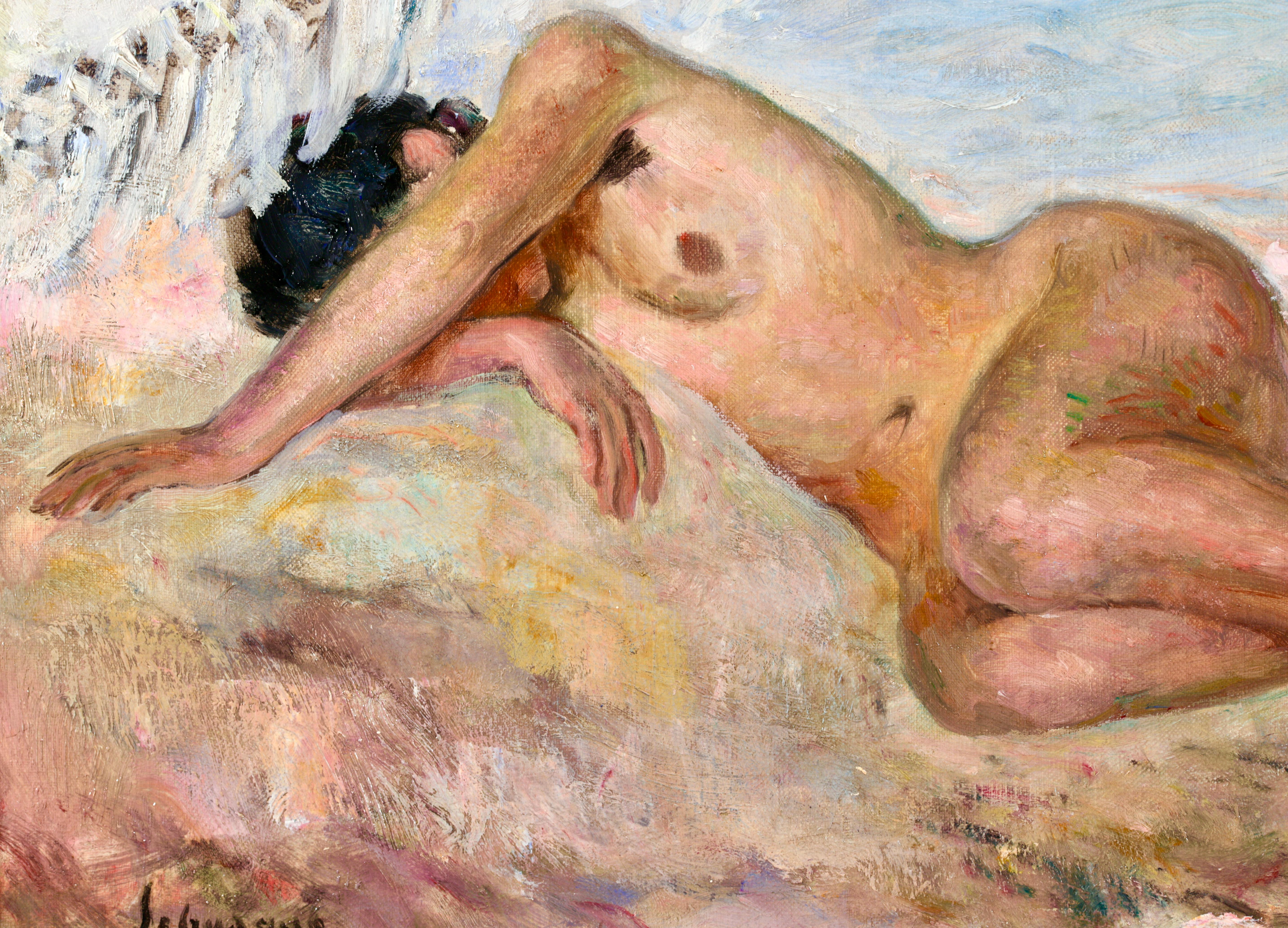 Nu sur la plage - Post Impressionist Oil, Nude in Landscape by Henri Lebasque For Sale 5