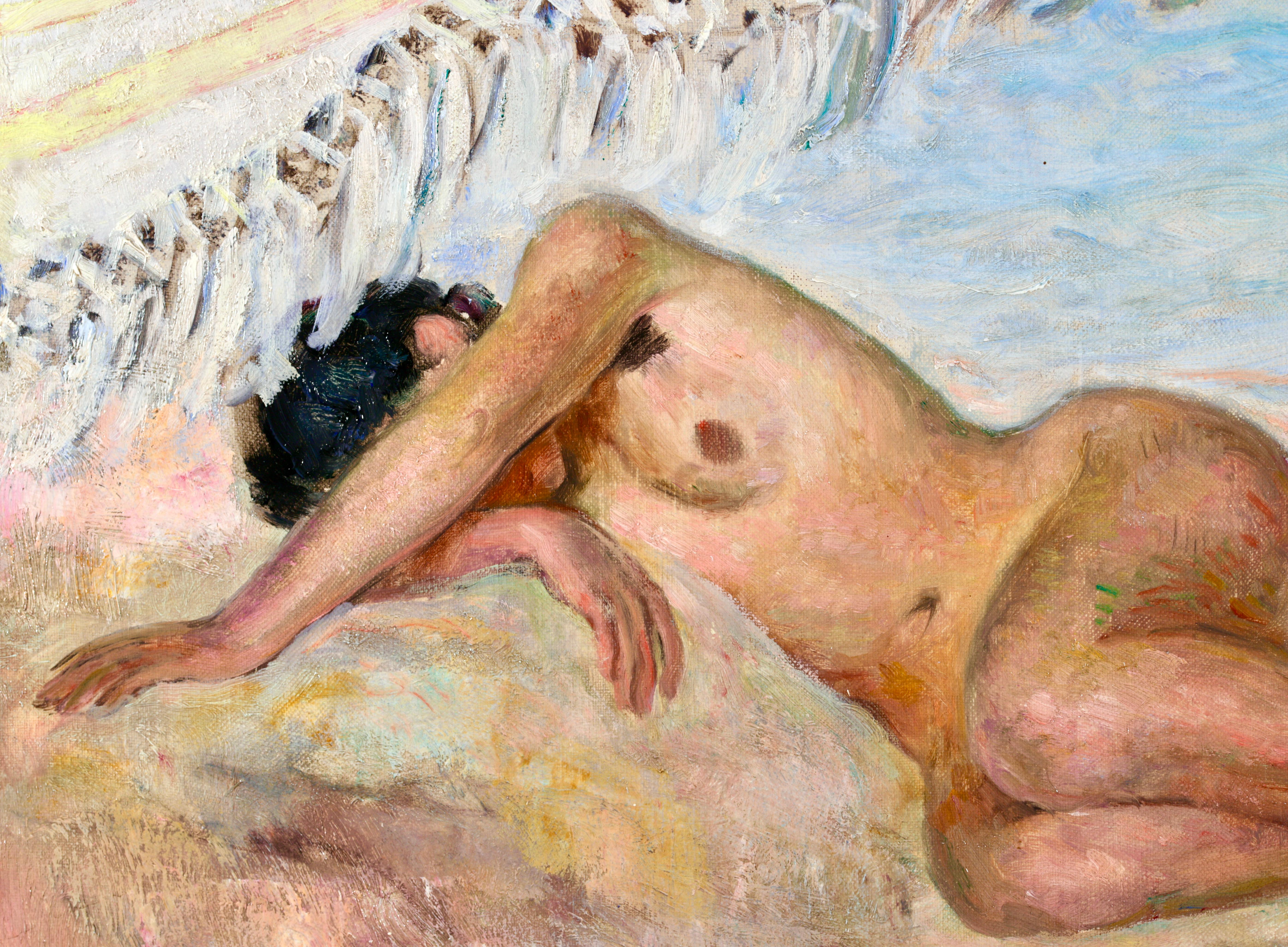 Nu sur la plage - Post Impressionist Oil, Nude in Landscape by Henri Lebasque For Sale 7