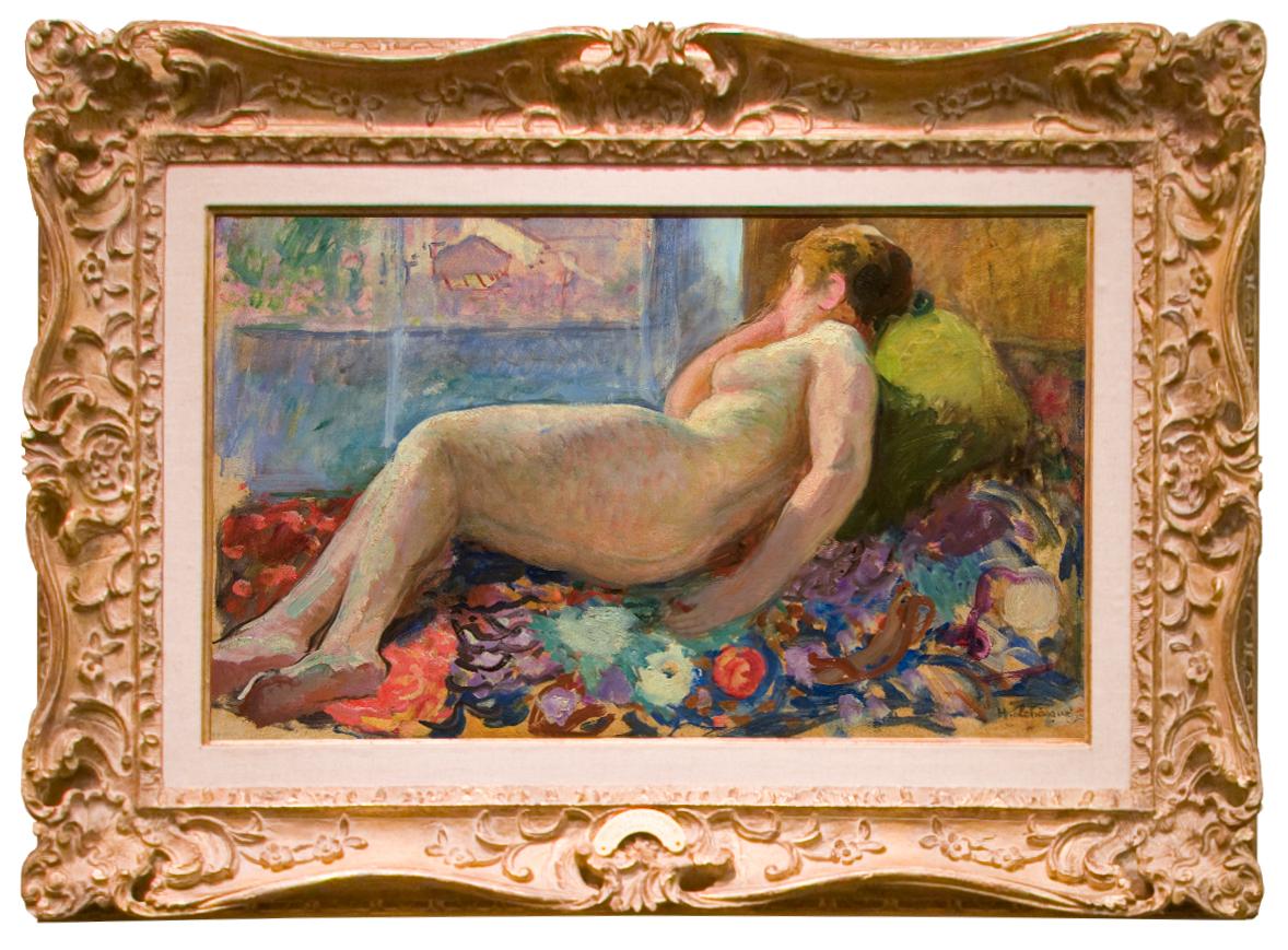Nu sur un divan - Figurative Painting Marrone di Henri Lebasque