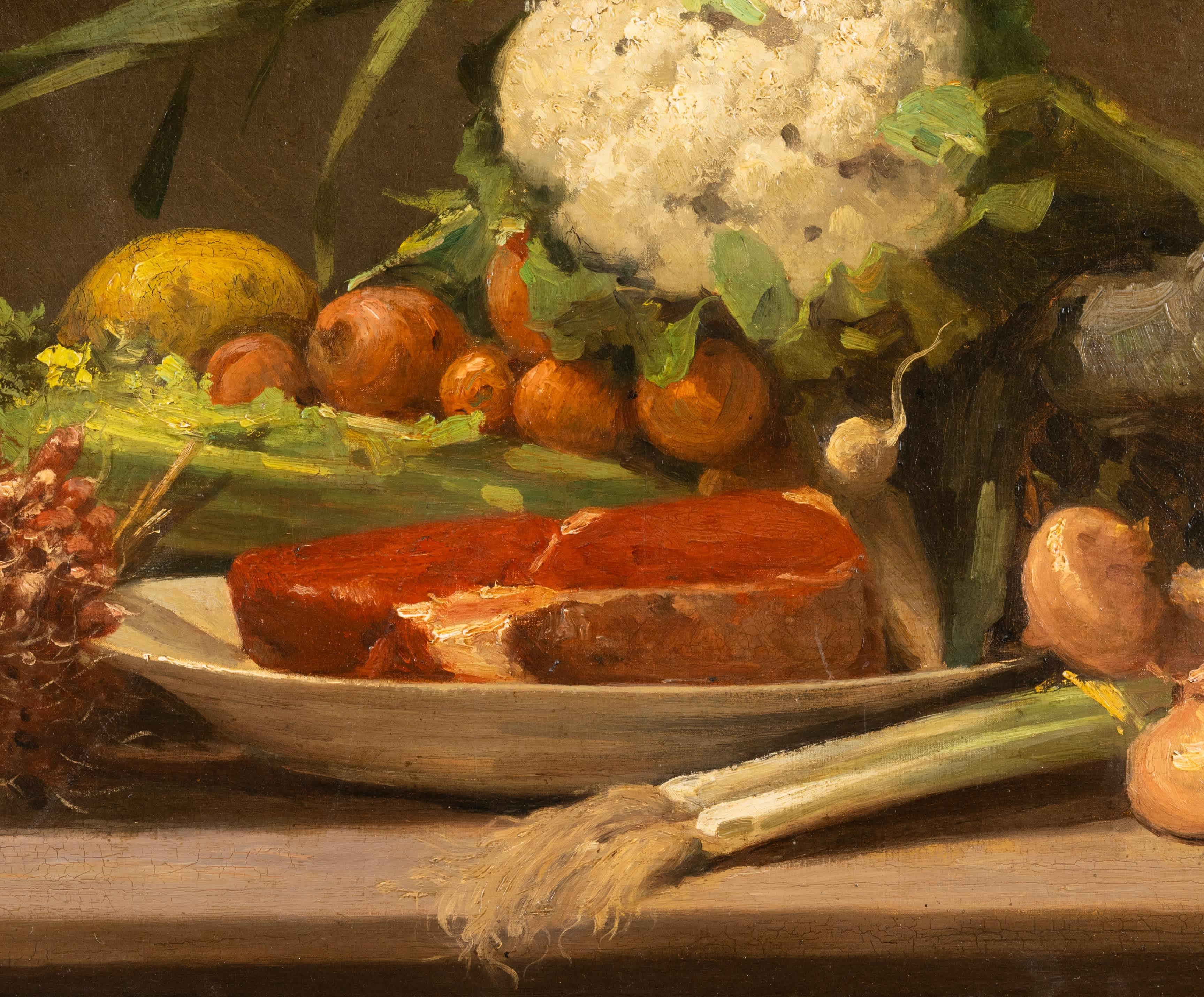 Natura morta con bistecca - Painting Naturalismo di Henri Leon Mabboux