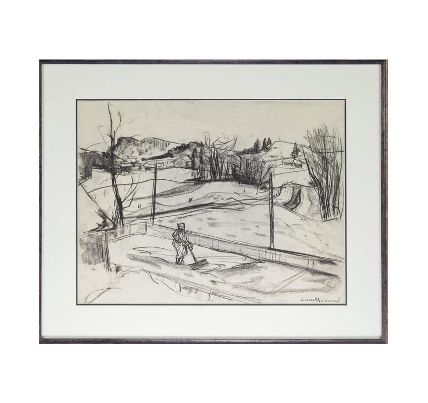 Mid-Century Modern Fusain de paysage sans titre sur papier de la succession Henri Leopold Masson en vente