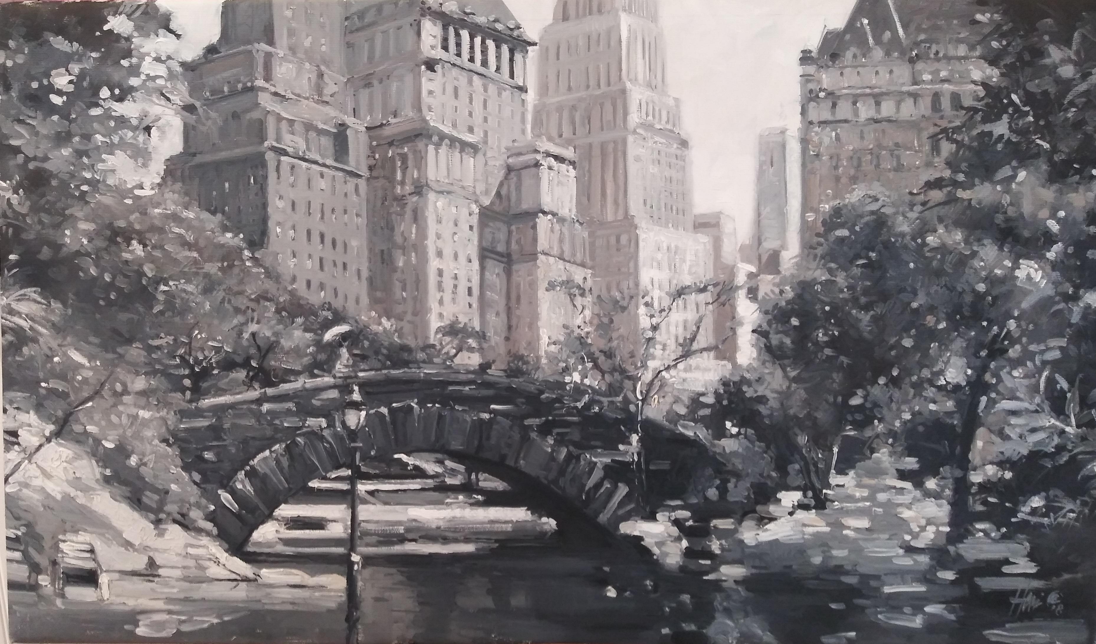 Henri Lepetit Landscape Painting - Central Park Bridge