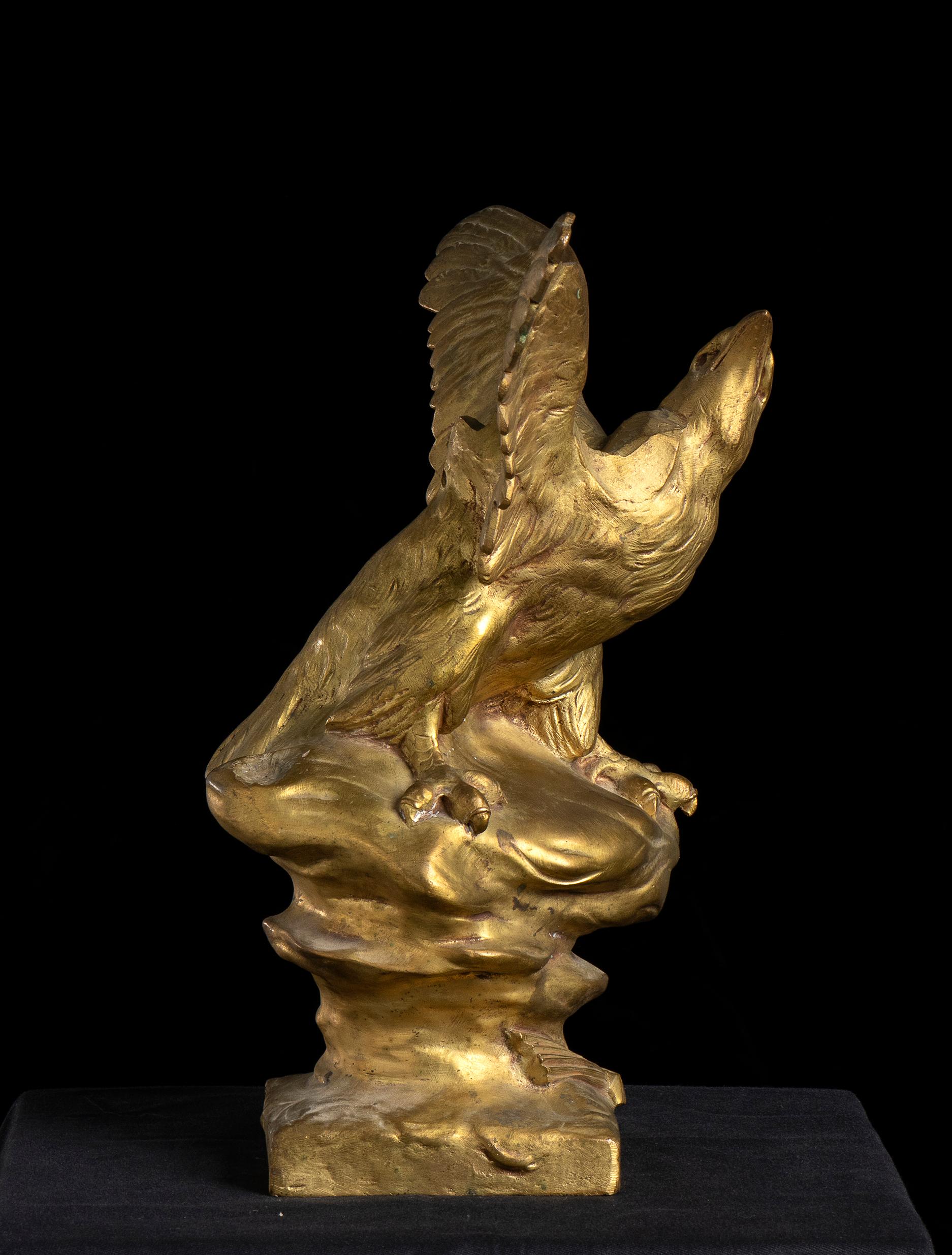 19th Century French Sculpture of Eagle In Gold Bronze By Henri Levasseur Signed  1