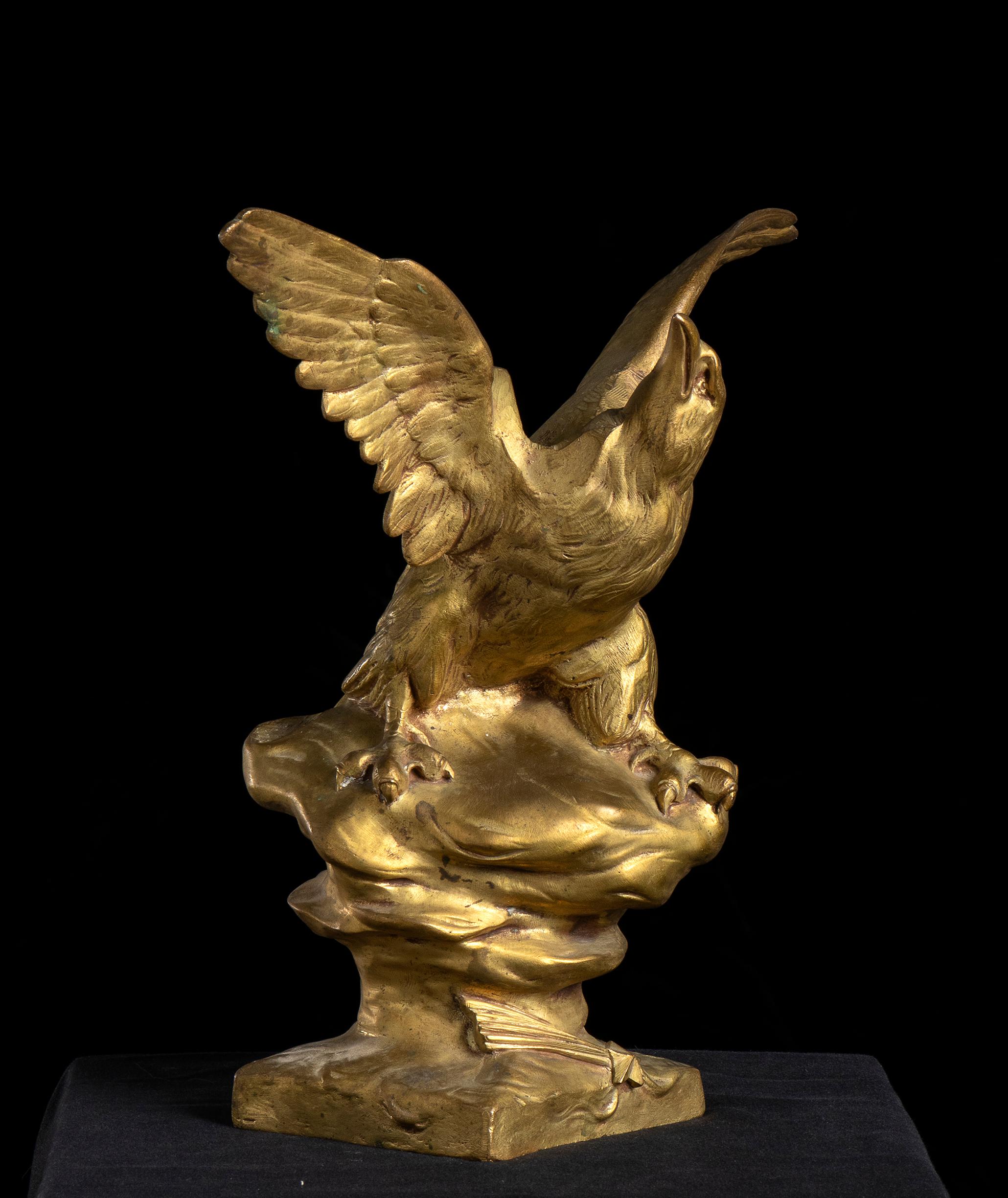 19th Century French Sculpture of Eagle In Gold Bronze By Henri Levasseur Signed  2
