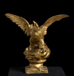19th Century French Sculpture of Eagle In Gold Bronze By Henri Levasseur Signed 
