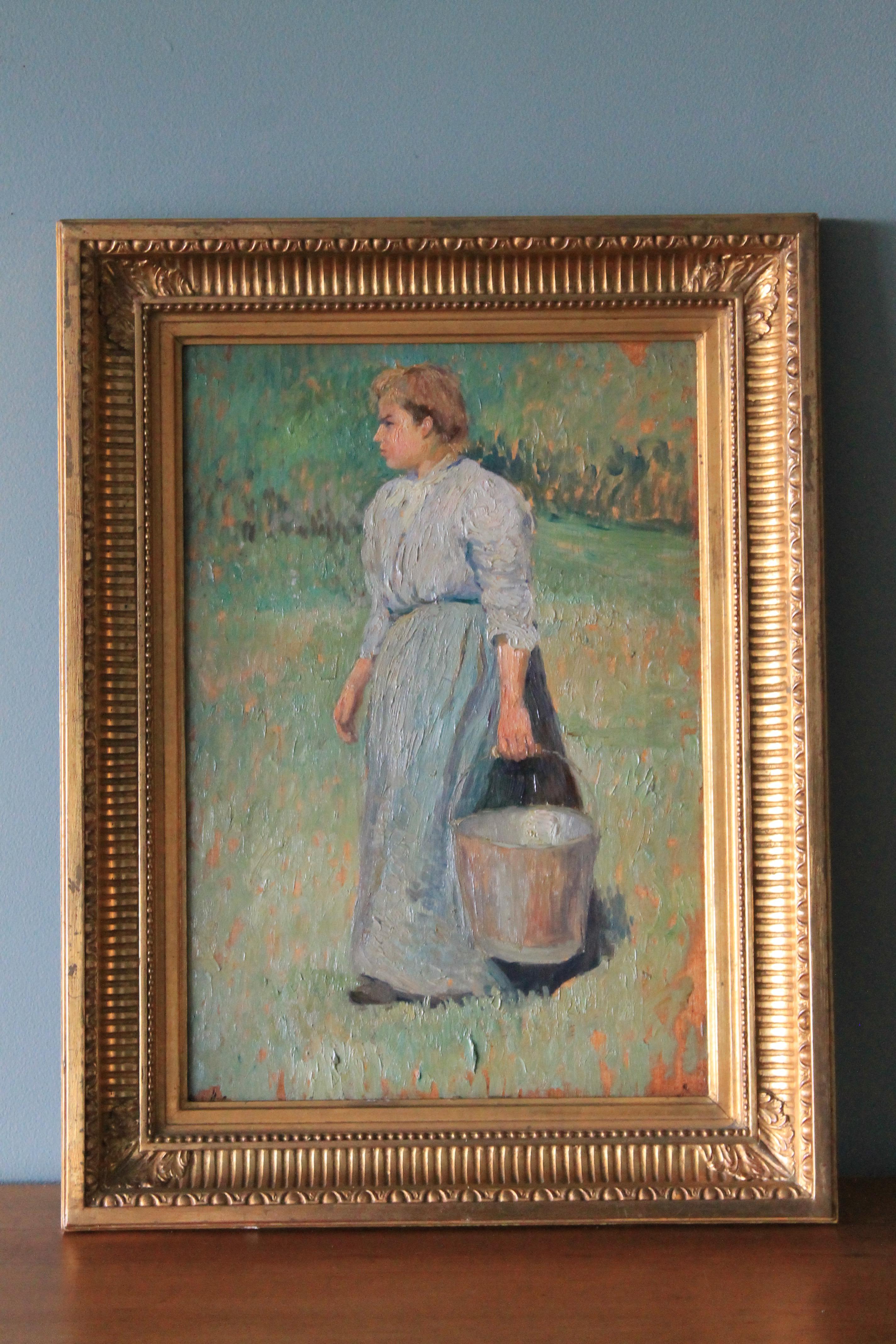 Ritratto di donna, dipinto a olio figurativo di Henri Levieux 2