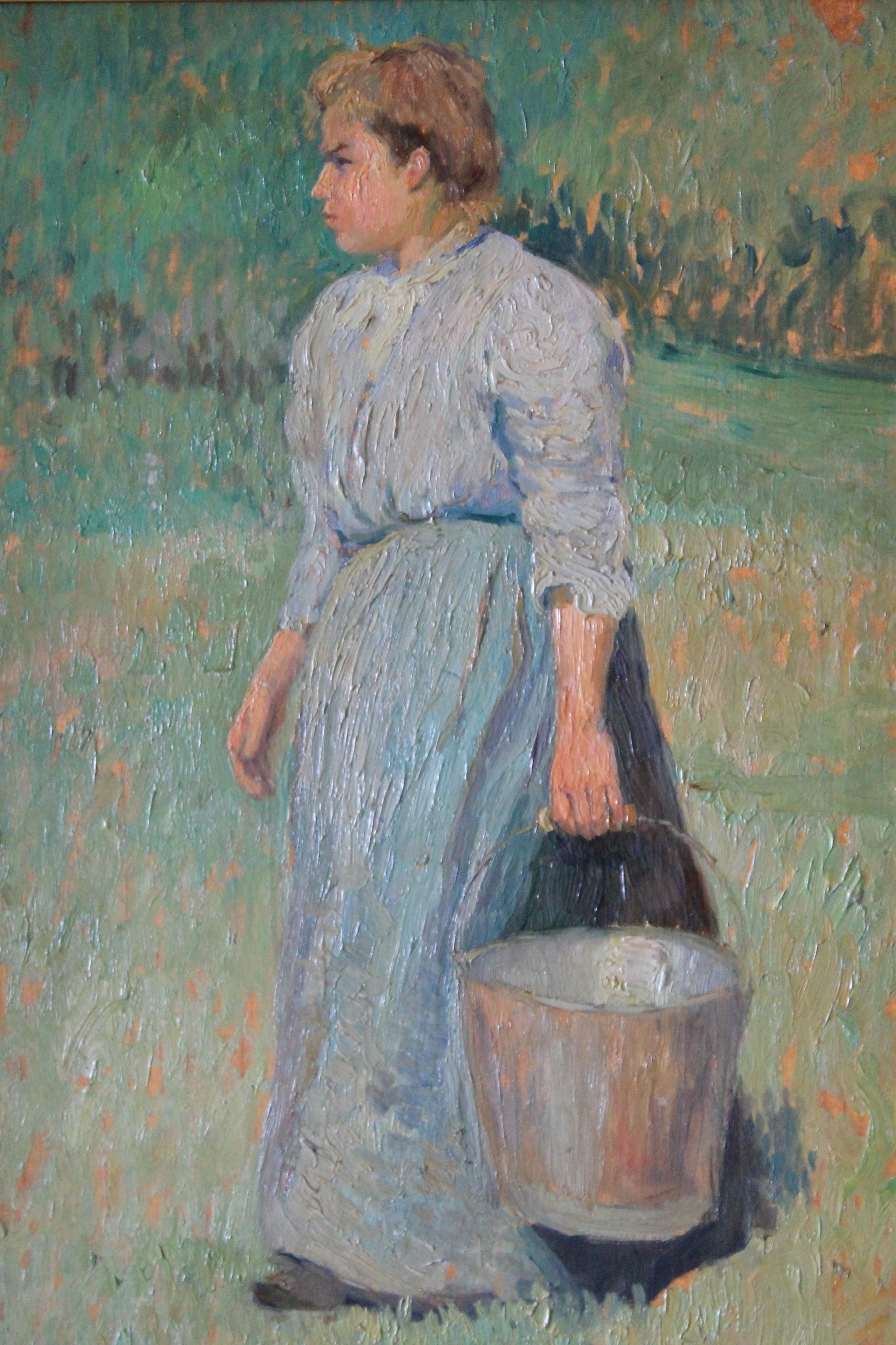Ritratto di donna, dipinto a olio figurativo di Henri Levieux 3