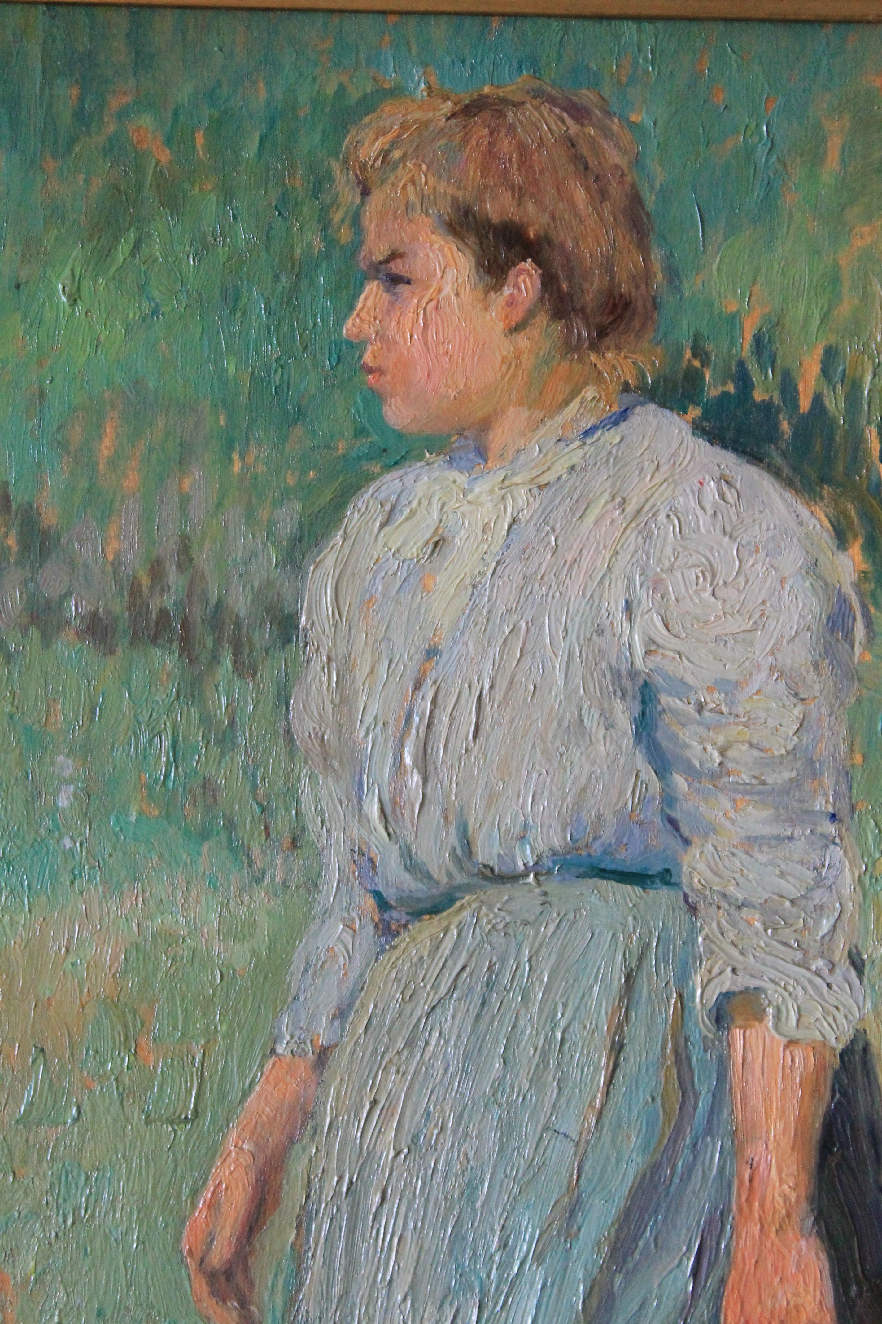 Ritratto di donna, dipinto a olio figurativo di Henri Levieux 6