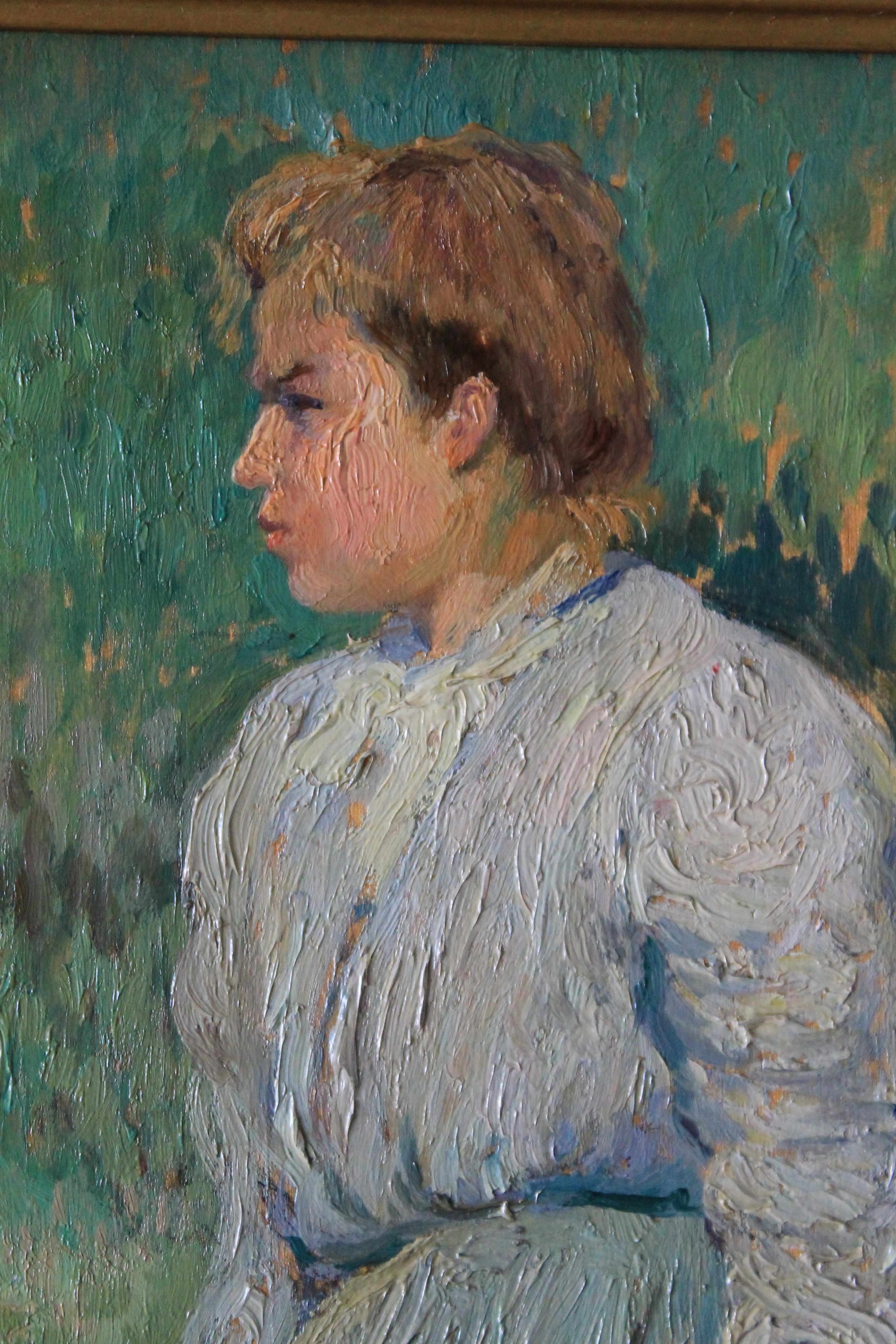 Ritratto di donna, dipinto a olio figurativo di Henri Levieux 8