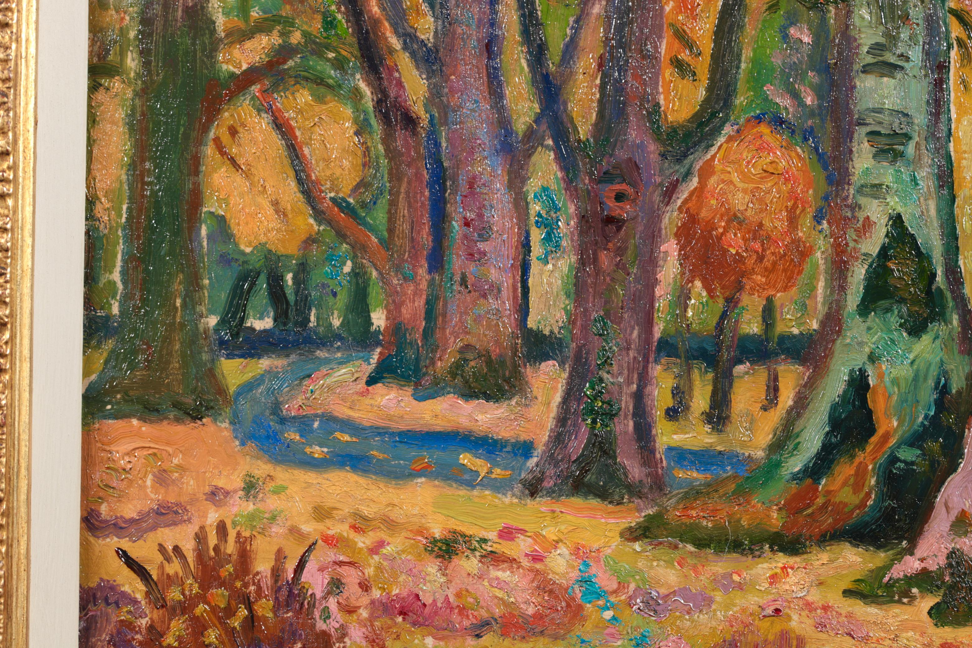 Bellissimo paesaggio ad olio su tavola del 1910 circa del pittore francese post impressionista Henri Liénard de Saint-Délis. L'opera si intitola 