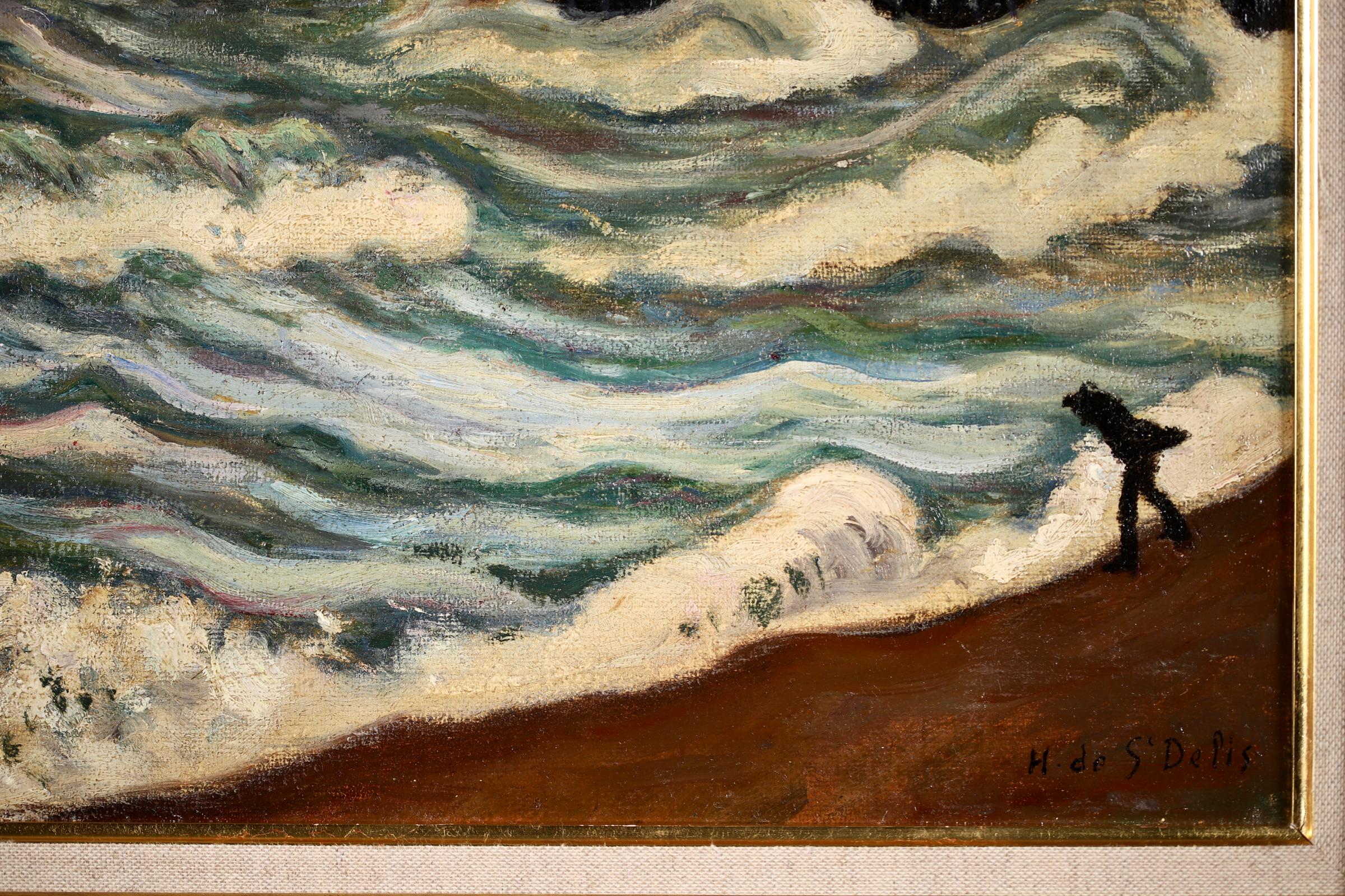 Stormy Weather - Honfleur - Post Impressionist Oil, Seascape by H de Saint-Delis For Sale 2