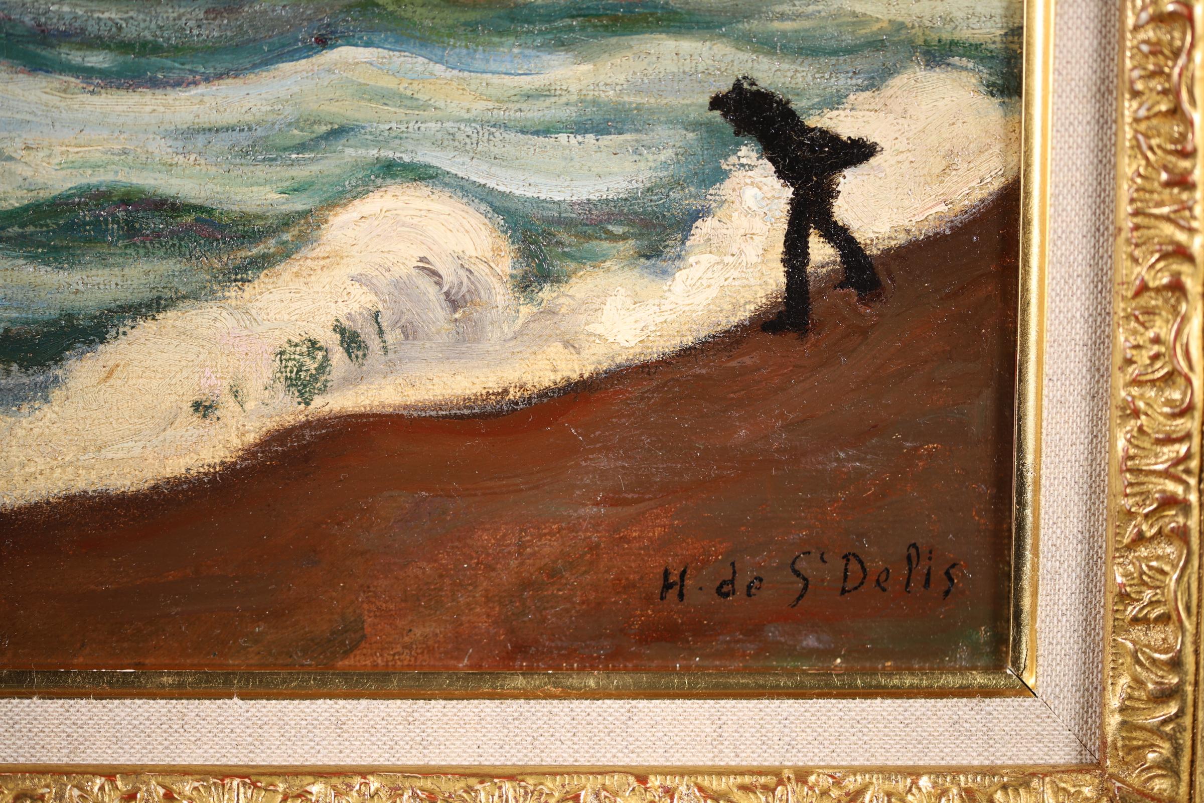 Stormy Weather - Honfleur - Post Impressionist Oil, Seascape by H de Saint-Delis For Sale 3