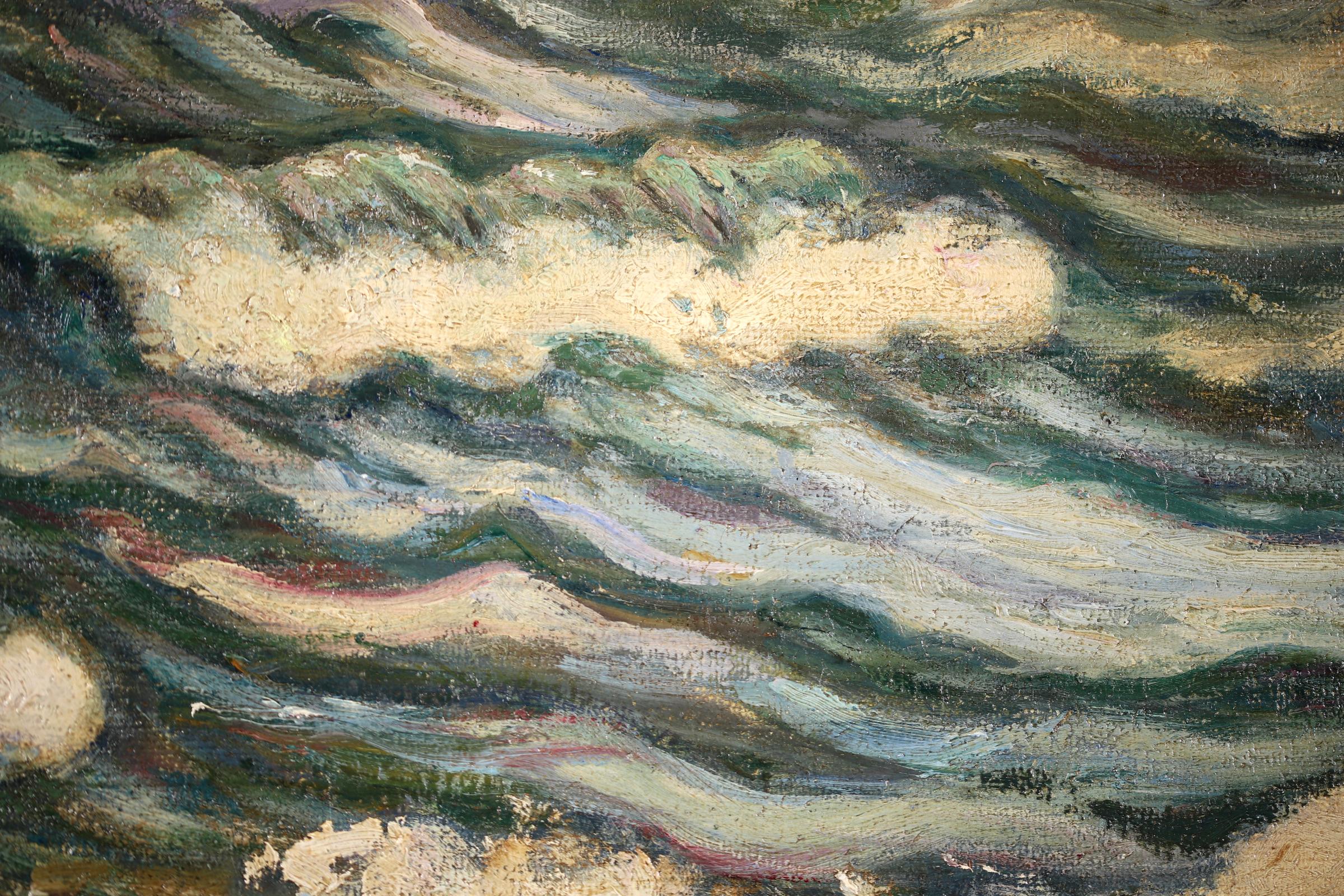 Orage - Honfleur - Huile post-impressionniste, paysage marin par H de Saint-Delis en vente 4