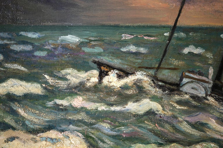 Stormy Weather - Honfleur - Post Impressionist Oil, Seascape by H de Saint-Delis For Sale 8