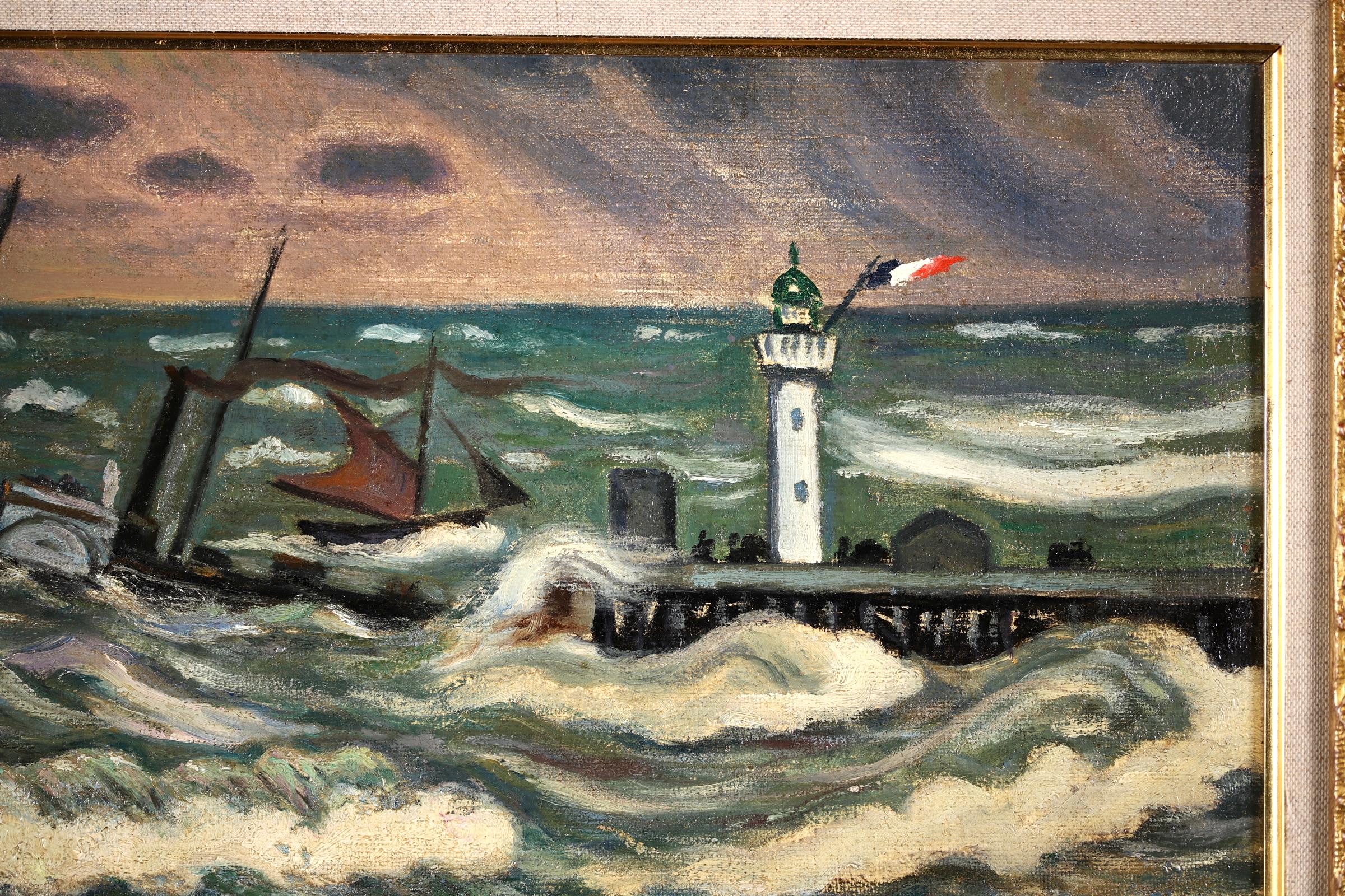 Stormy Weather - Honfleur - Postimpressionistisches Ölgemälde, Meereslandschaft von H de Saint-Delis (Post-Impressionismus), Painting, von Henri Liénard de Saint-Délis