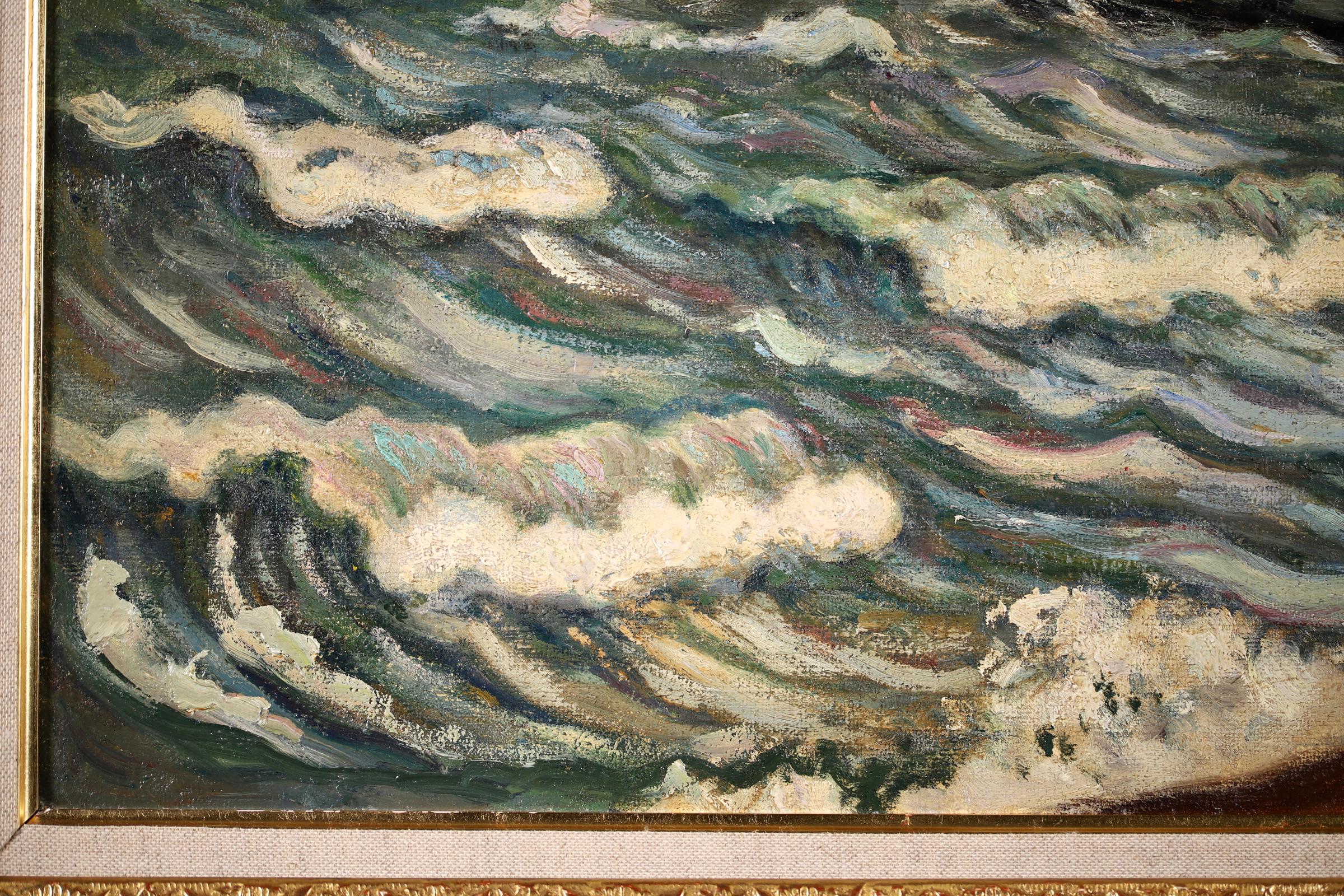 Stormy Weather - Honfleur - Post Impressionist Oil, Seascape by H de Saint-Delis - Post-Impressionist Painting by Henri Liénard de Saint-Délis