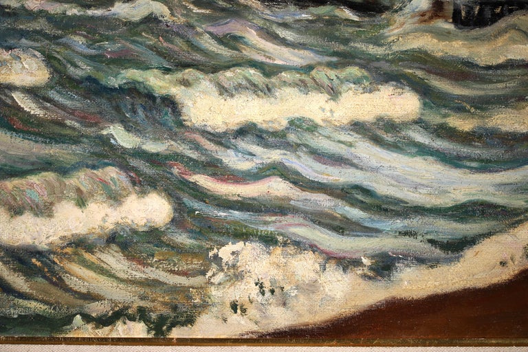 Stormy Weather - Honfleur - Post Impressionist Oil, Seascape by H de Saint-Delis For Sale 2