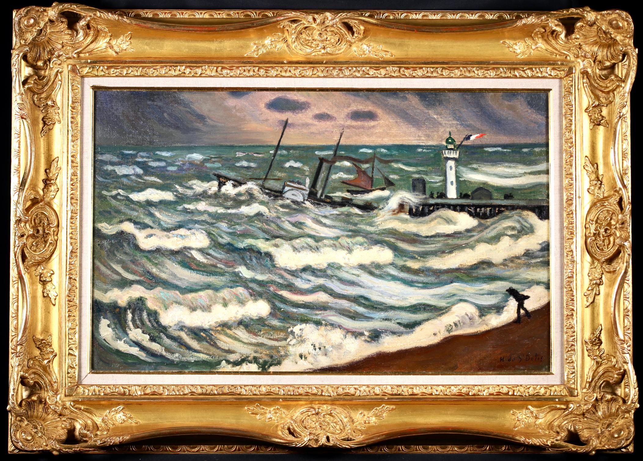 Stormy Weather - Honfleur - Post Impressionist Oil, Seascape by H de Saint-Delis