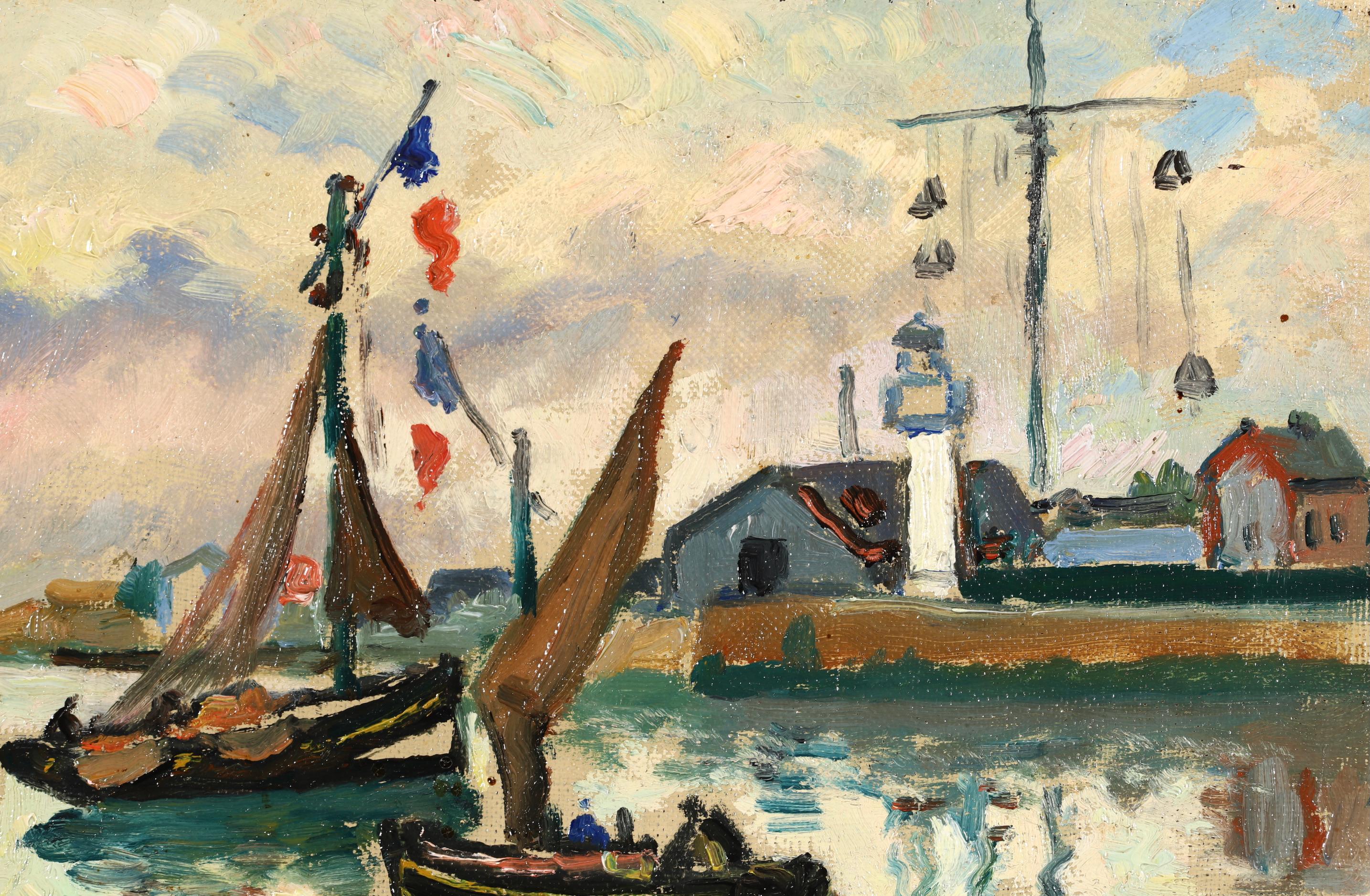 The Harbour at Honfleur – Postimpressionistische Meereslandschaft, Öl – Henri de Saint-Delis – Painting von Henri Liénard de Saint-Délis