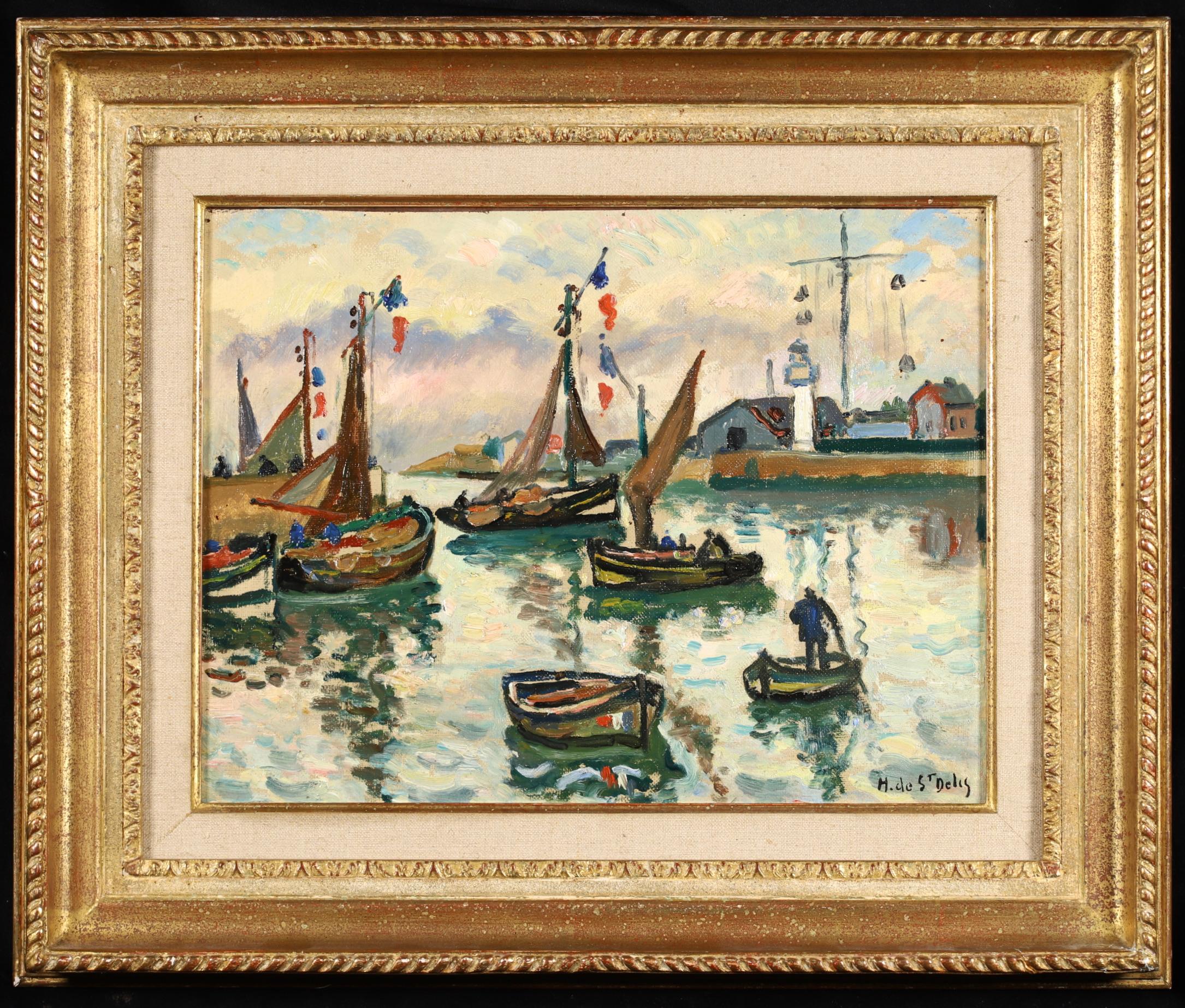Henri Liénard de Saint-Délis Landscape Painting - The Harbour at Honfleur - Post Impressionist Seascape Oil - Henri de Saint-Delis