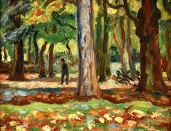 Woodland - Huile post-impressionniste, figure dans un paysage d'Henri de Saint-Delis