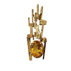 Henri Lighton 14 Karat Yellow Gold and Citrine Comet Brooch #17824