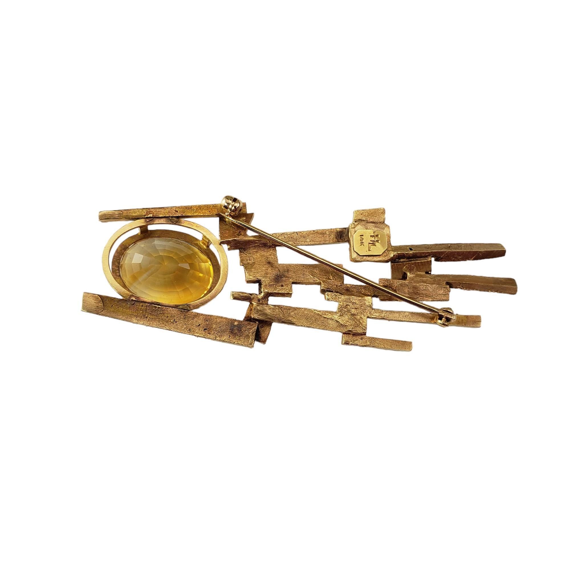 Women's Henri Lighton 14 Karat Yellow Gold and Citrine Comet Brooch #17824 For Sale