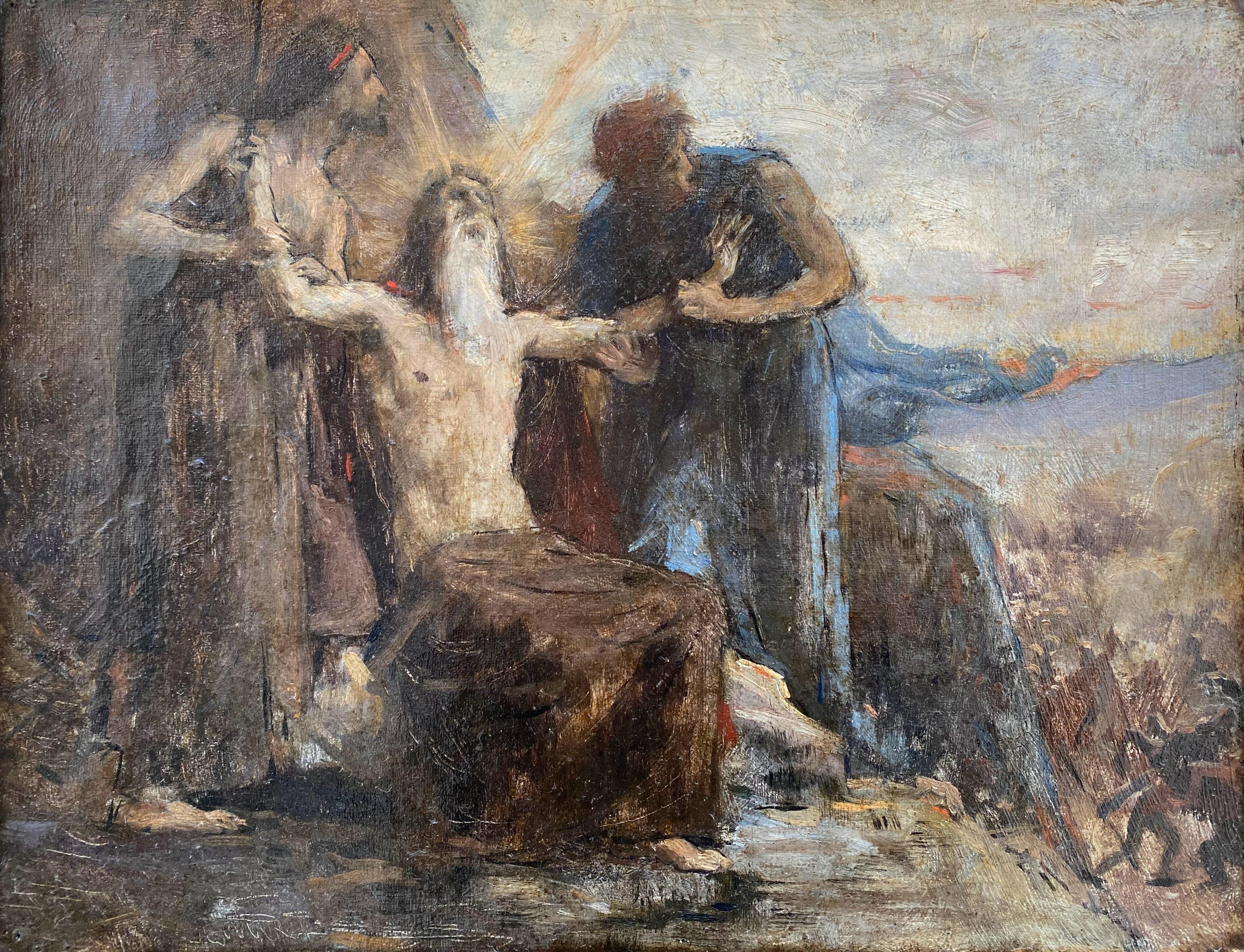 Mythological scene, study for the Prize of Rome 1864, French academism, Homer  - Painting by Henri-Léopold Lévy
