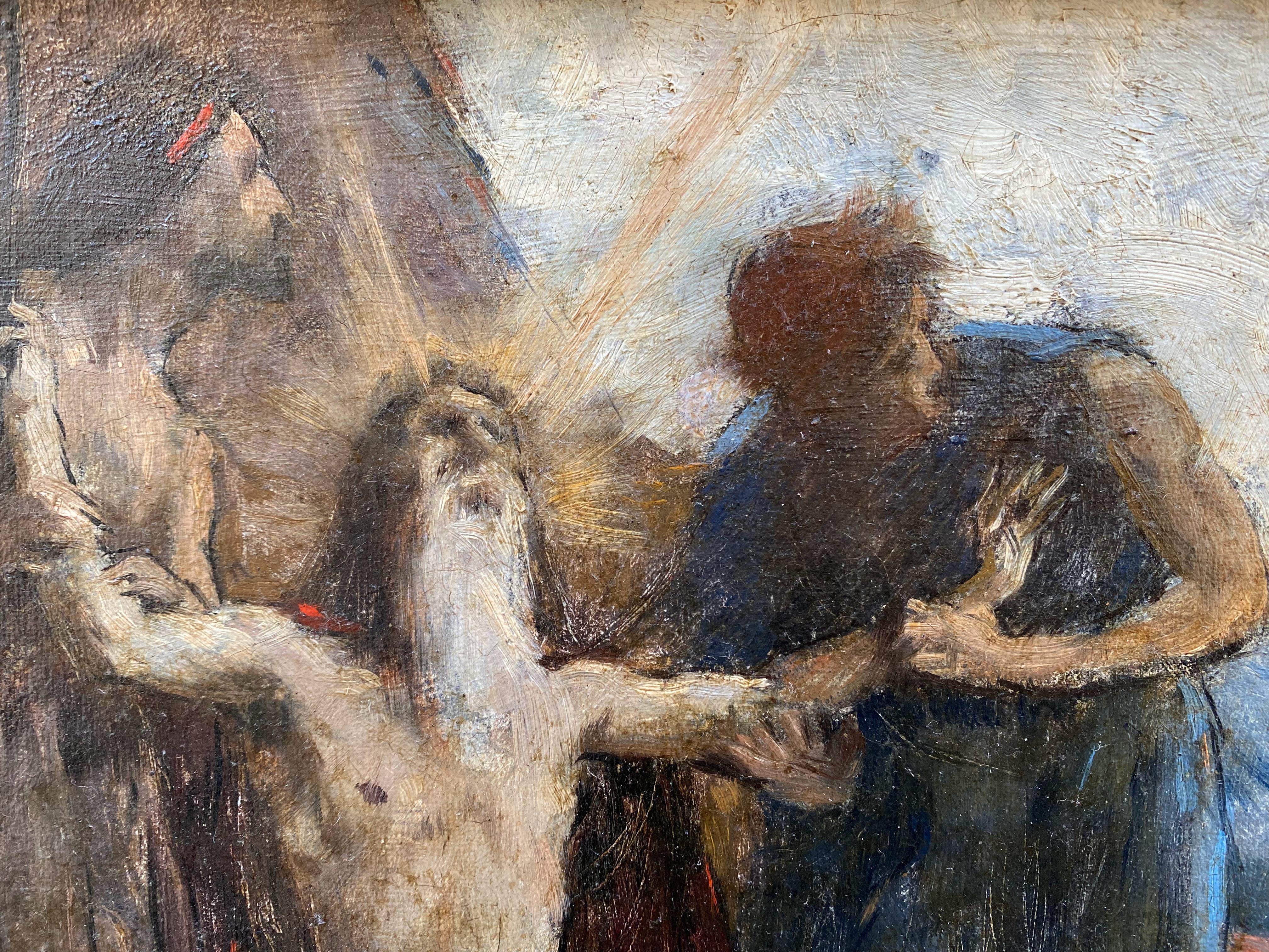 Escena mitológica, estudio para el Premio de Roma 1864, academicismo francés, Homero - Figurative Painting Marrón de Henri-Léopold Lévy