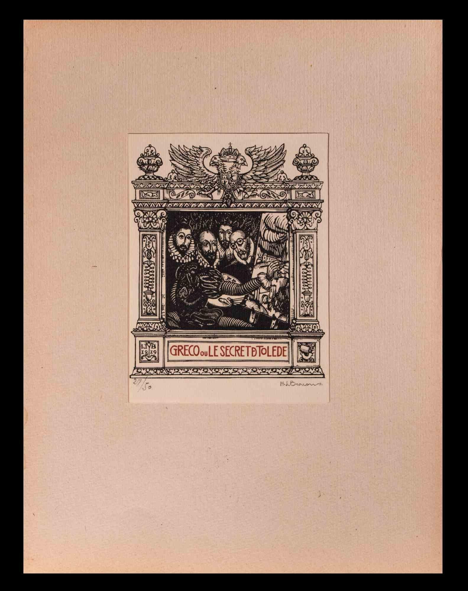 Greco ou le secret de Tolede - Original Holzschnitt von Henri Louis Bracons-1918 im Angebot 1