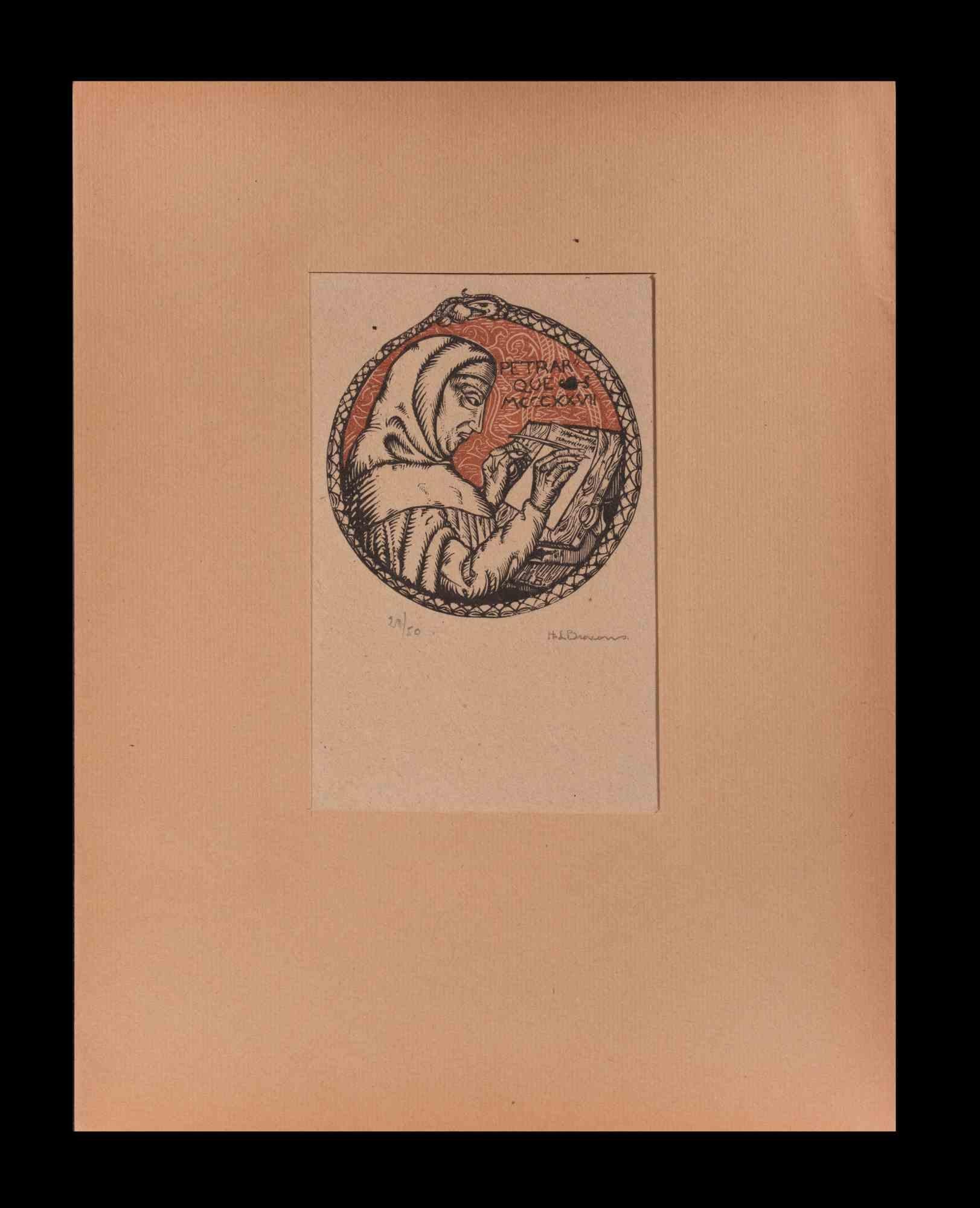 Petrarque – Original-Holzschnitt von Henri Louis Bracons – 1918 im Angebot 1