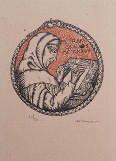 Petrarque - Original Woodcut print by Henri Louis Bracons - 1918