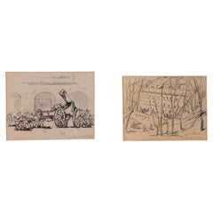 Henri-Lucien Cheffer Wartime Pencil Studies of French Artillery, 1914