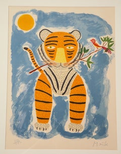 Henri Maik Lithograph, Le Tigre, Orange, Blue, Signed and Numbered