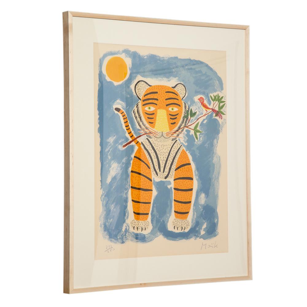 Mid-Century Modern Henri Maik Lithograph, Le Tigre, Orange, Blue, Signed and Numbered