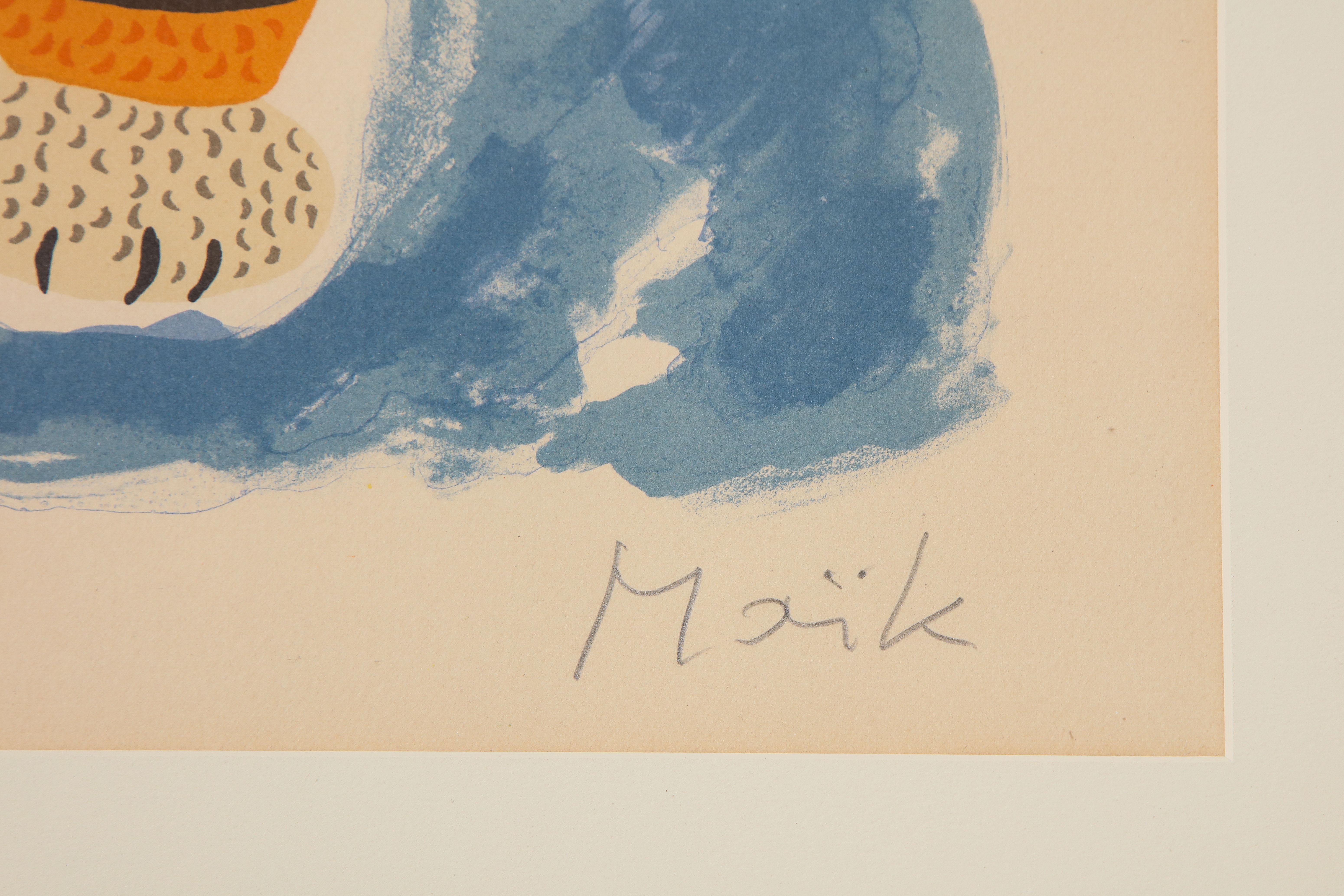French Henri Maik Lithograph, Le Tigre, Orange, Blue, Signed and Numbered
