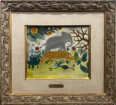 "Elephant and Jungle Animals" Henri Maik, Vibrant, Dreamlike Modernist Landscape