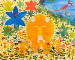 Henri Maïk "Les trois freres" olio/tela di Leone Cuccioli Uccelli Fiori 1982 FRANCESE