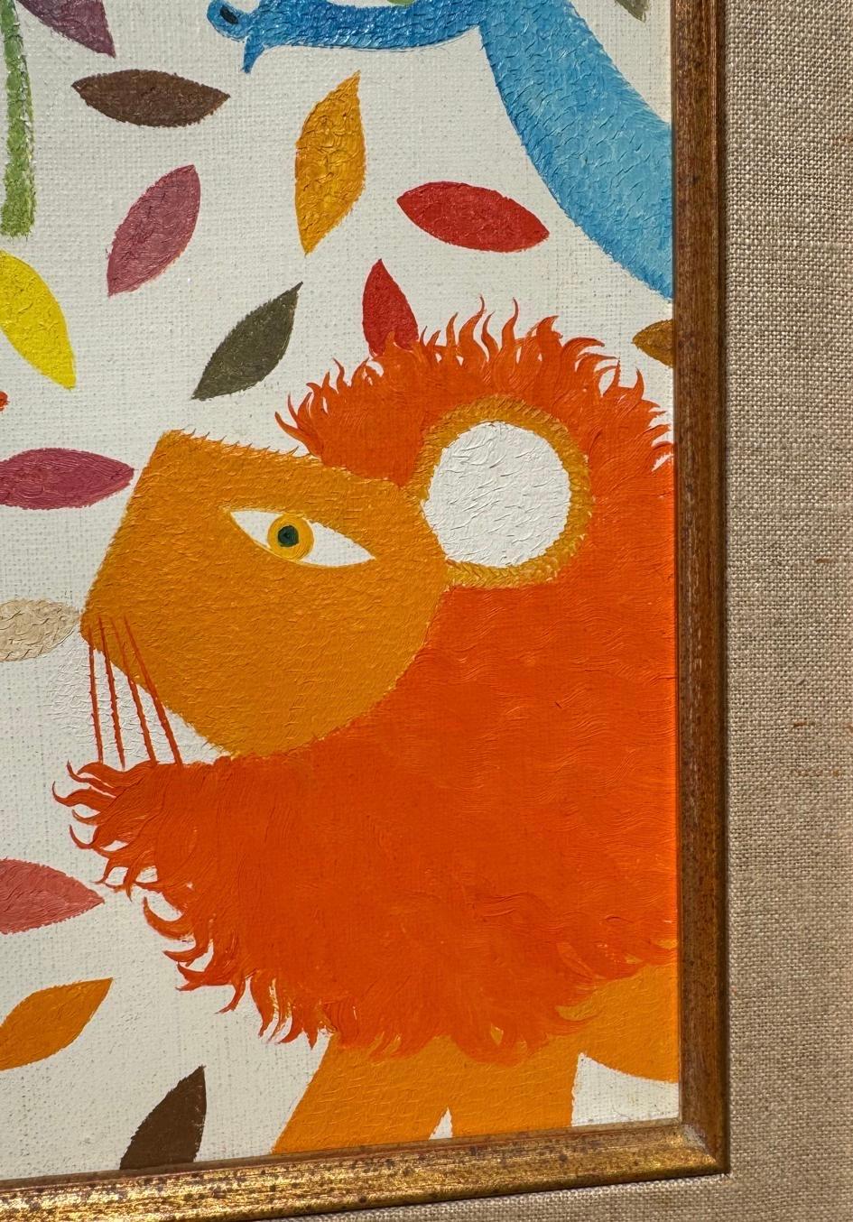 Wally Findlay Peinture à l'huile naïve Afrique du Sud ZEBRA LION & Gazelles en vente 3